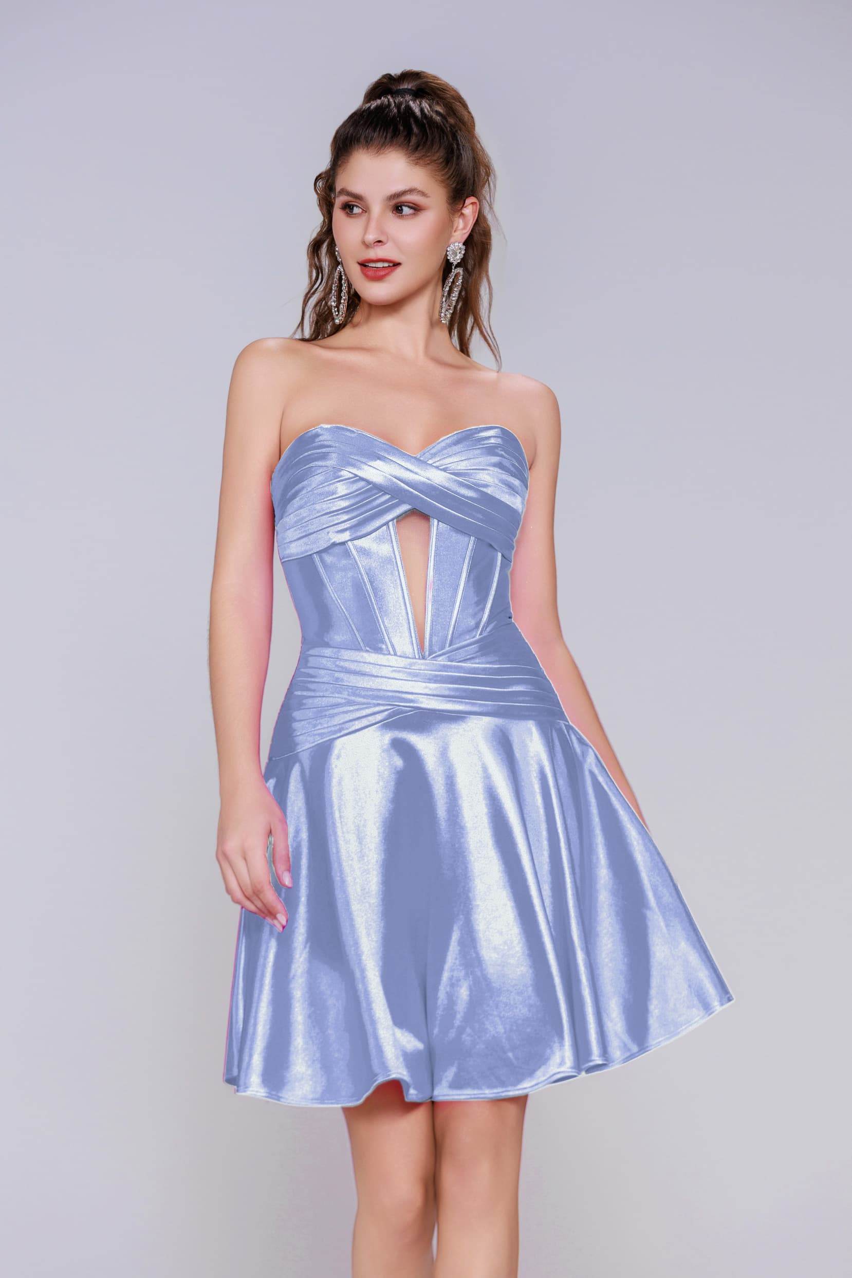 A-Line Mini Stretch Satin Homecoming Dress CS1035