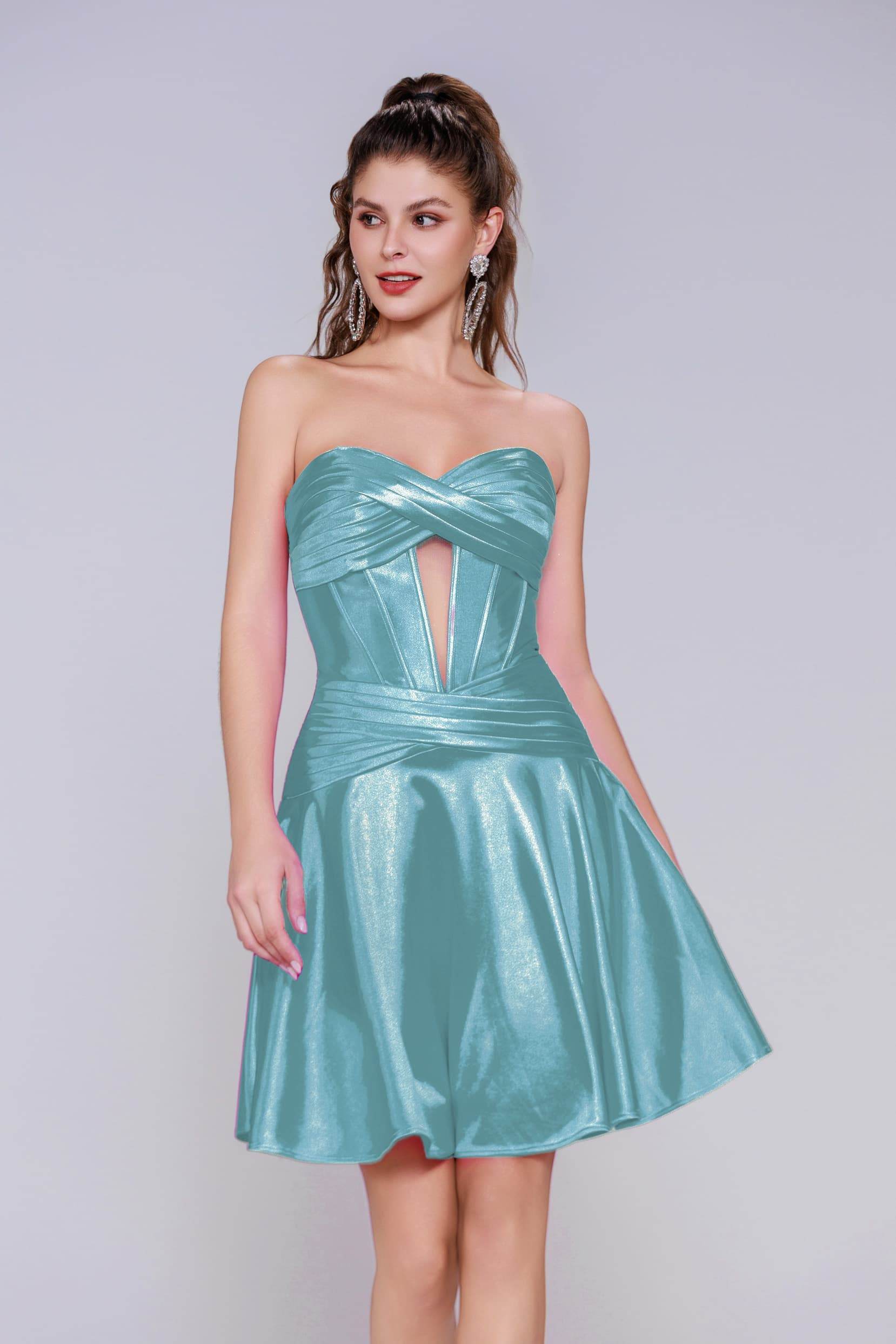 A-Line Mini Stretch Satin Homecoming Dress CS1035