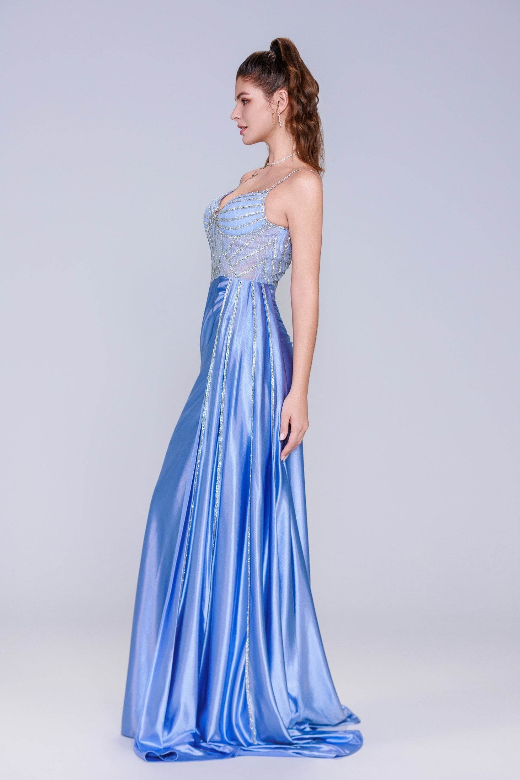 Sheath-Column Sweep-Brush Train Stretch Satin Prom Dress CS1042