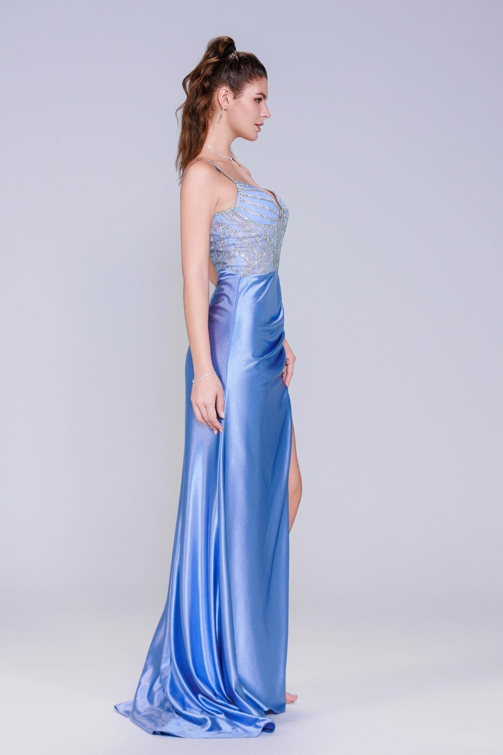 Sheath-Column Sweep-Brush Train Stretch Satin Prom Dress CS1042