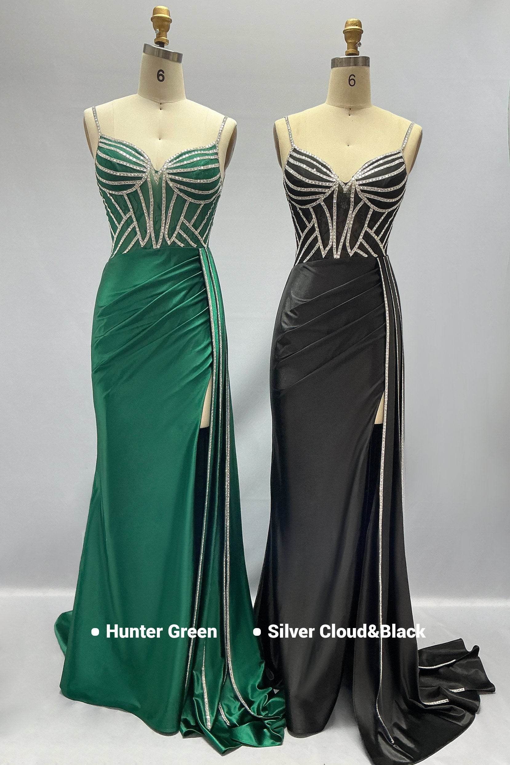 Sheath-Column Sweep-Brush Train Stretch Satin Prom Dress CS1042
