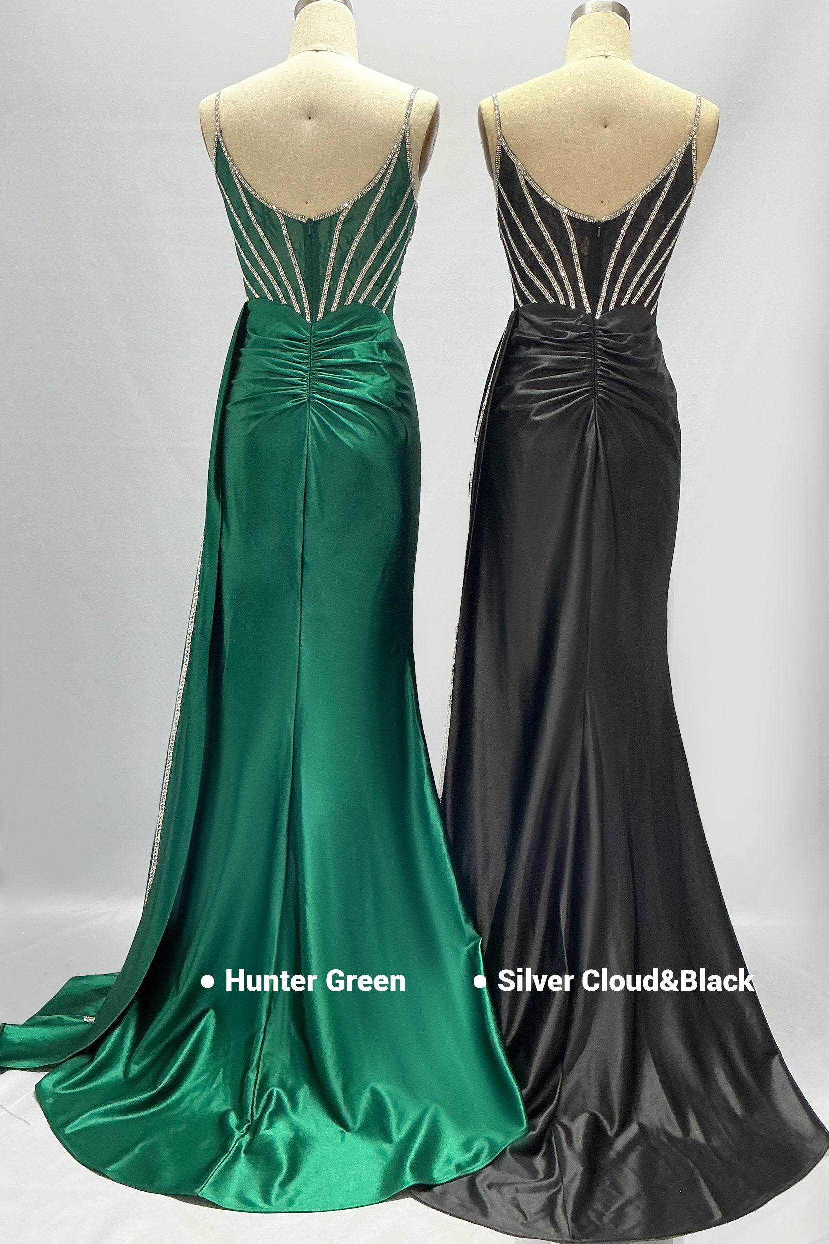 Sheath-Column Sweep-Brush Train Stretch Satin Prom Dress CS1042