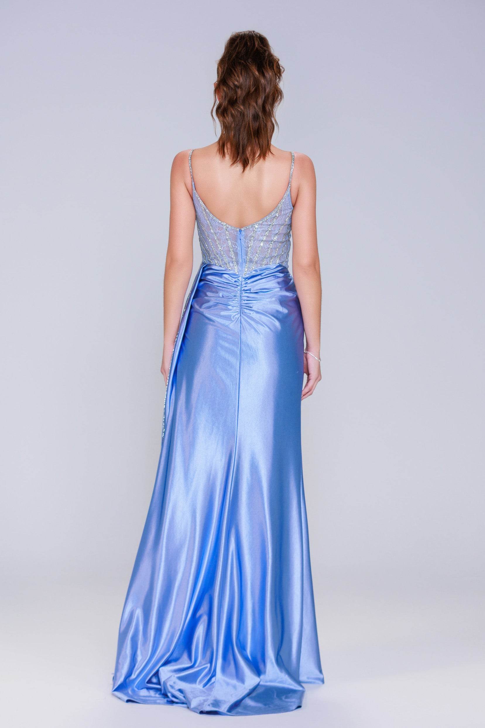 Sheath-Column Sweep-Brush Train Stretch Satin Prom Dress CS1042