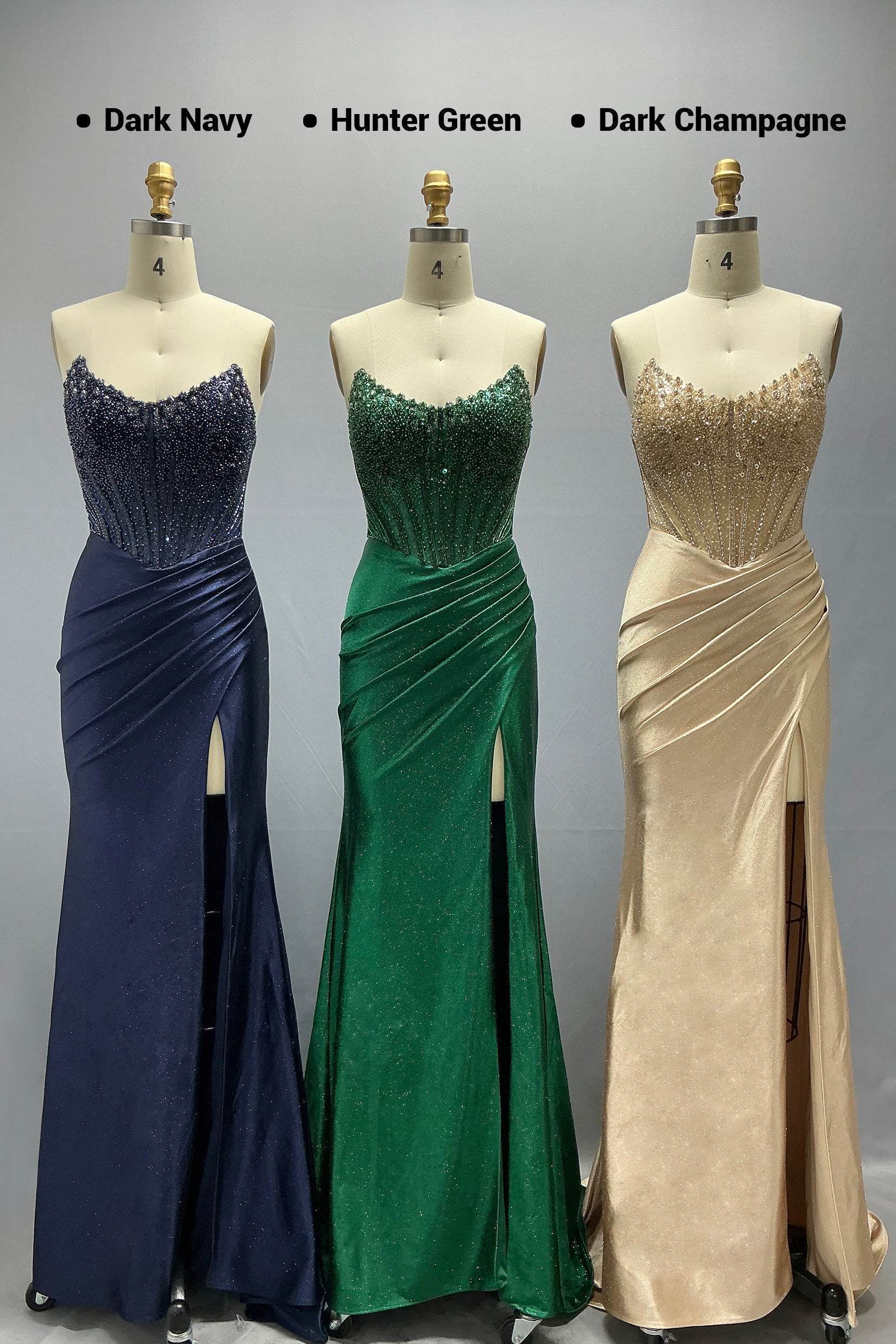 Sheath-Column Sweep-Brush Train Stretch Satin Prom Dress CS1047