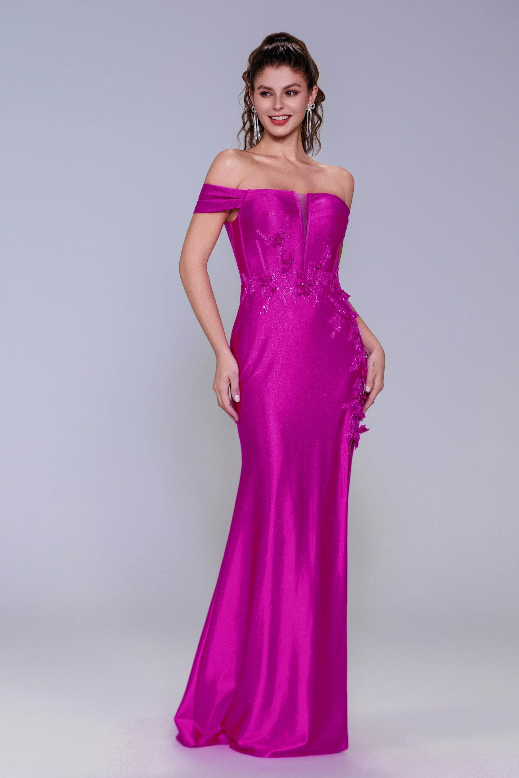 Sheath-Column Sweep-Brush Train Stretch Satin Prom Dress CS1050
