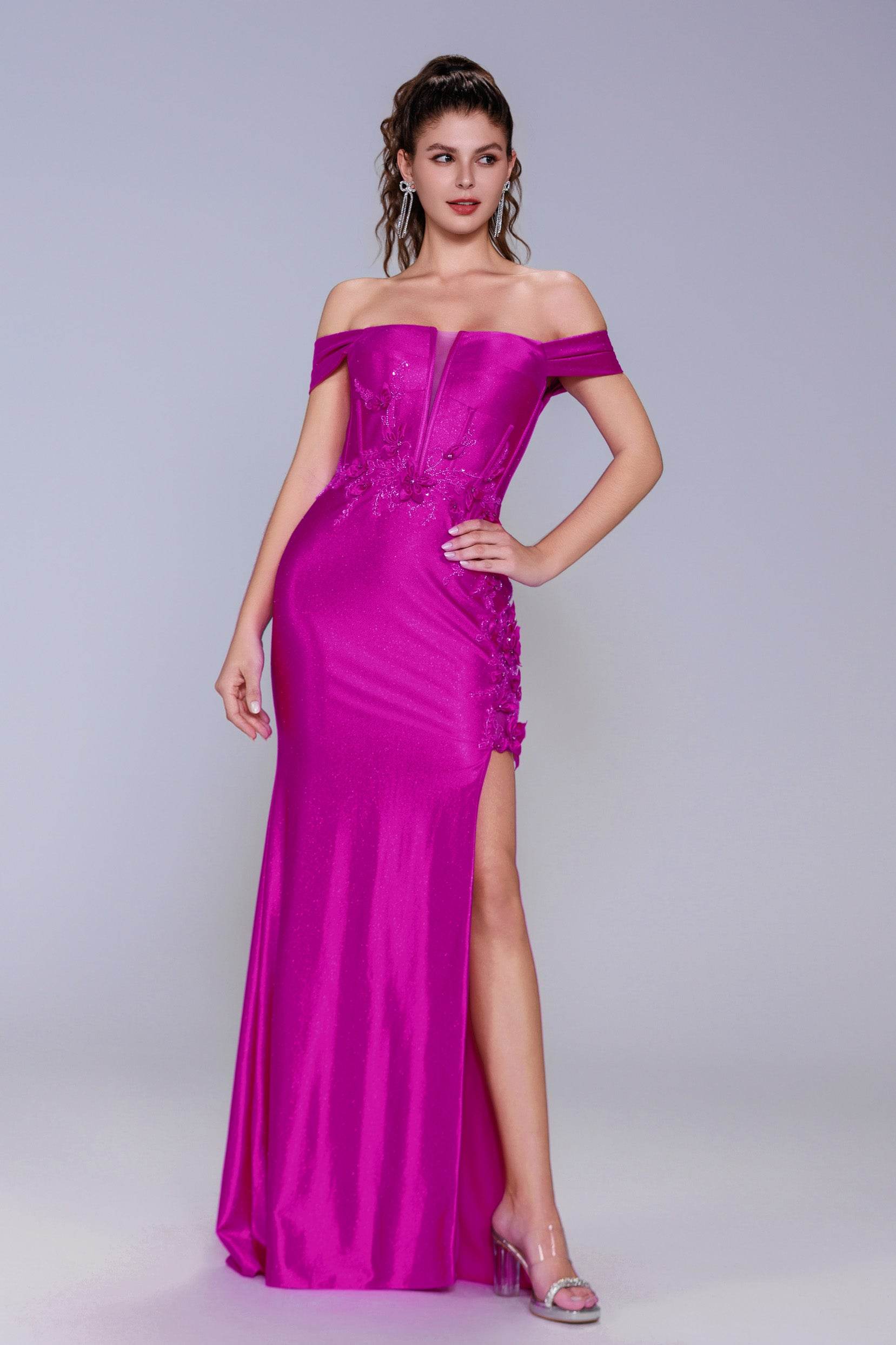Sheath-Column Sweep-Brush Train Stretch Satin Prom Dress CS1050