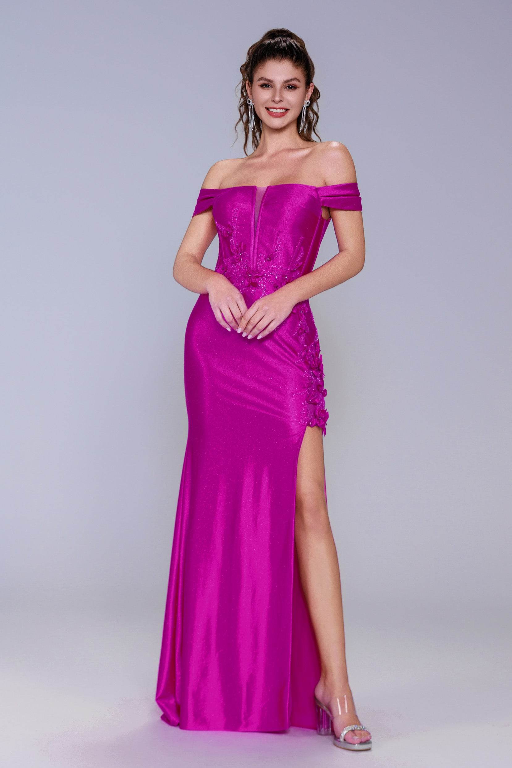 Sheath-Column Sweep-Brush Train Stretch Satin Prom Dress CS1050