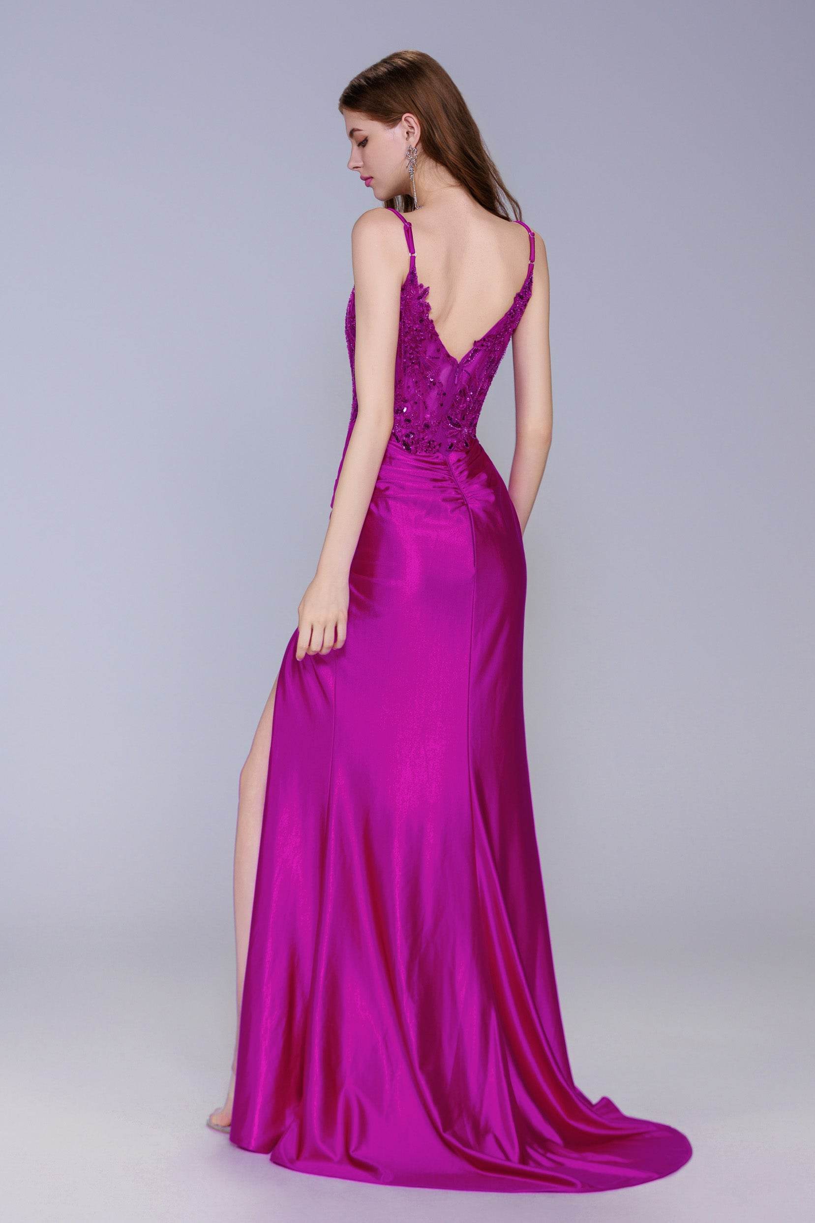 Sheath-Column Sweep-Brush Train Stretch Satin Prom Dress CS1051