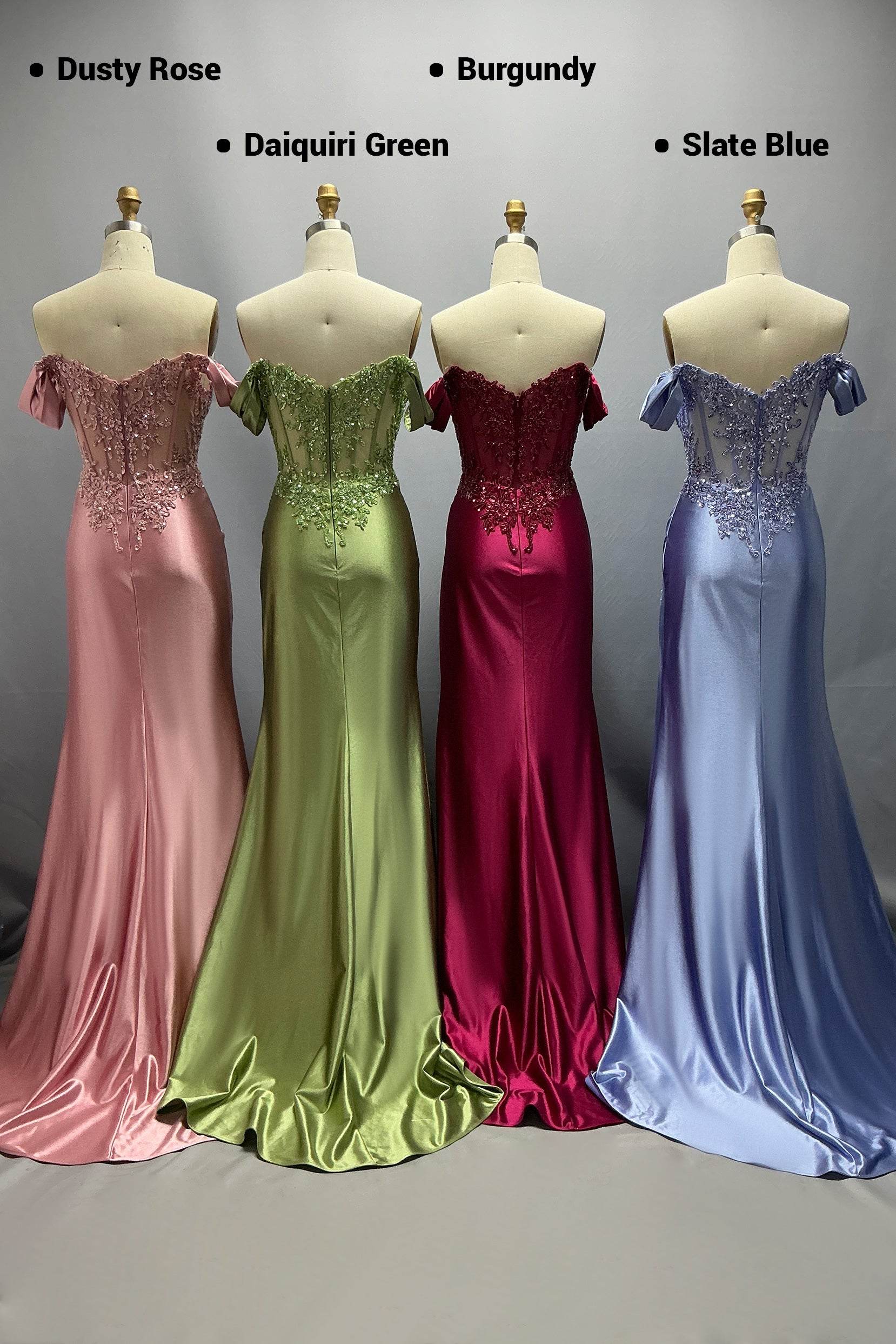 Sheath-Column Sweep-Brush Train Stretch Satin Prom Dress CS1052
