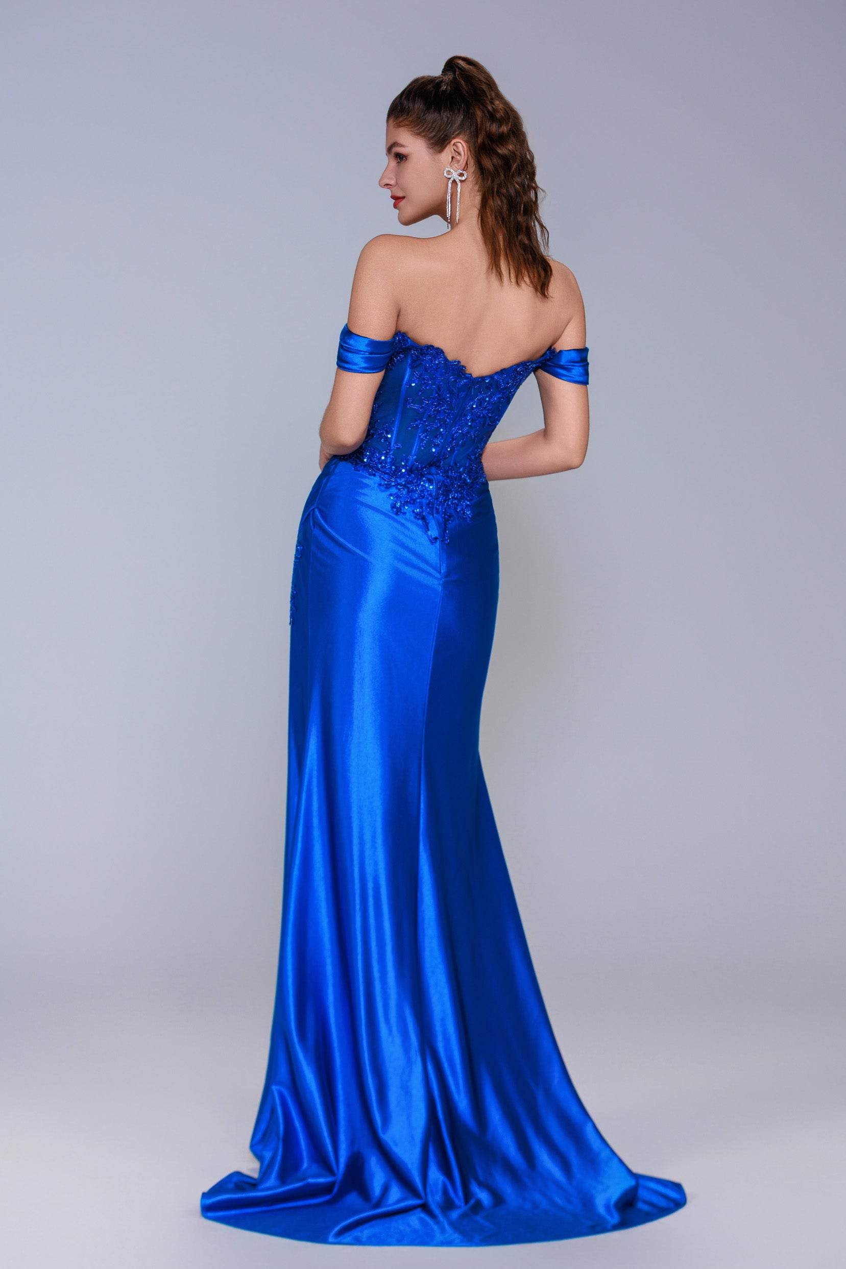 Sheath-Column Sweep-Brush Train Stretch Satin Prom Dress CS1052