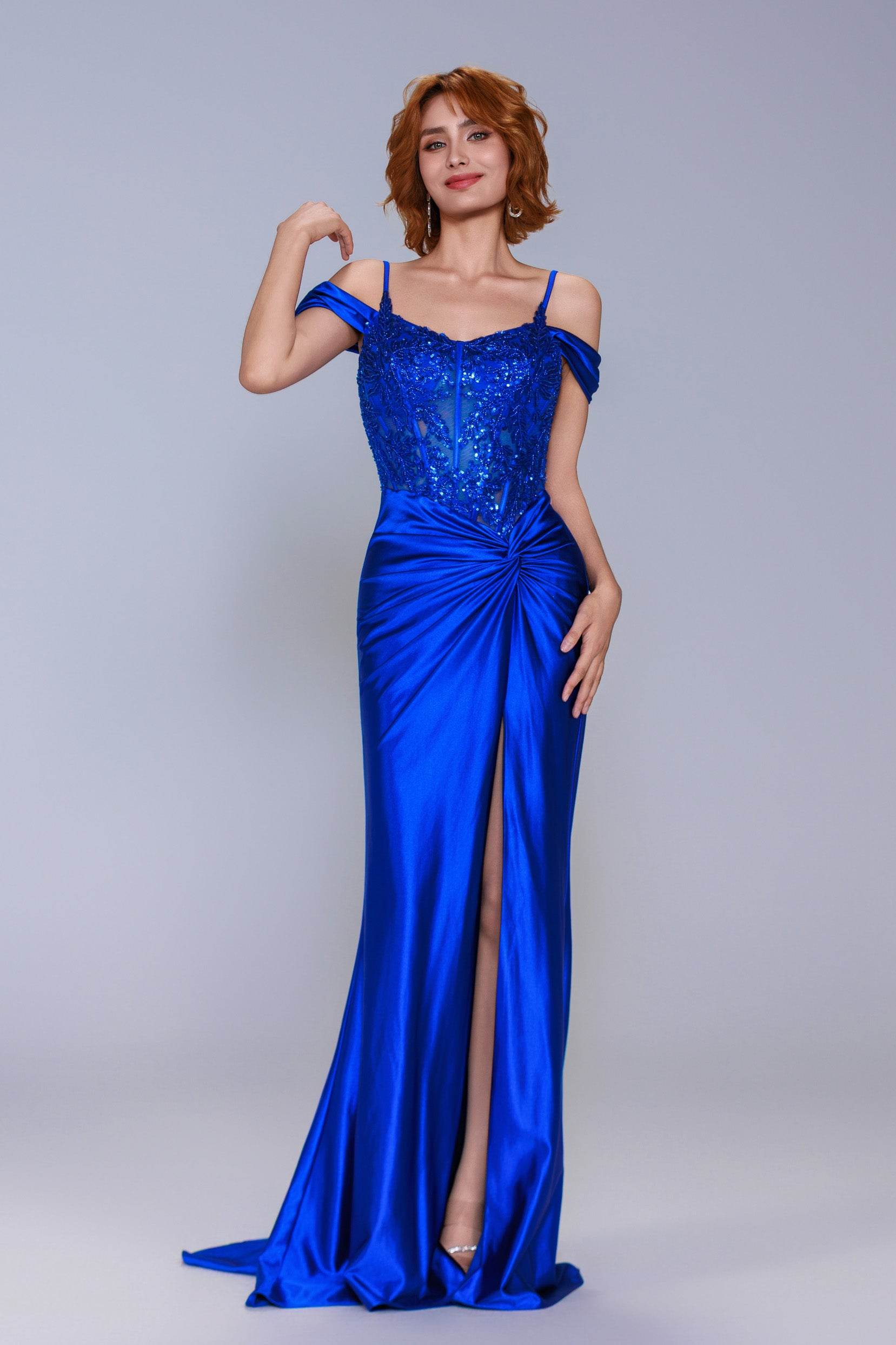 Sheath-Column Sweep-Brush Train Stretch Satin Prom Dress CS1053