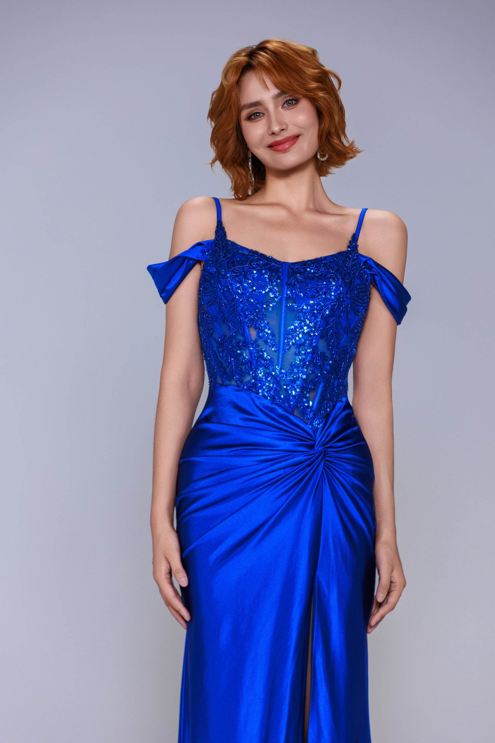 Sheath-Column Sweep-Brush Train Stretch Satin Prom Dress CS1053