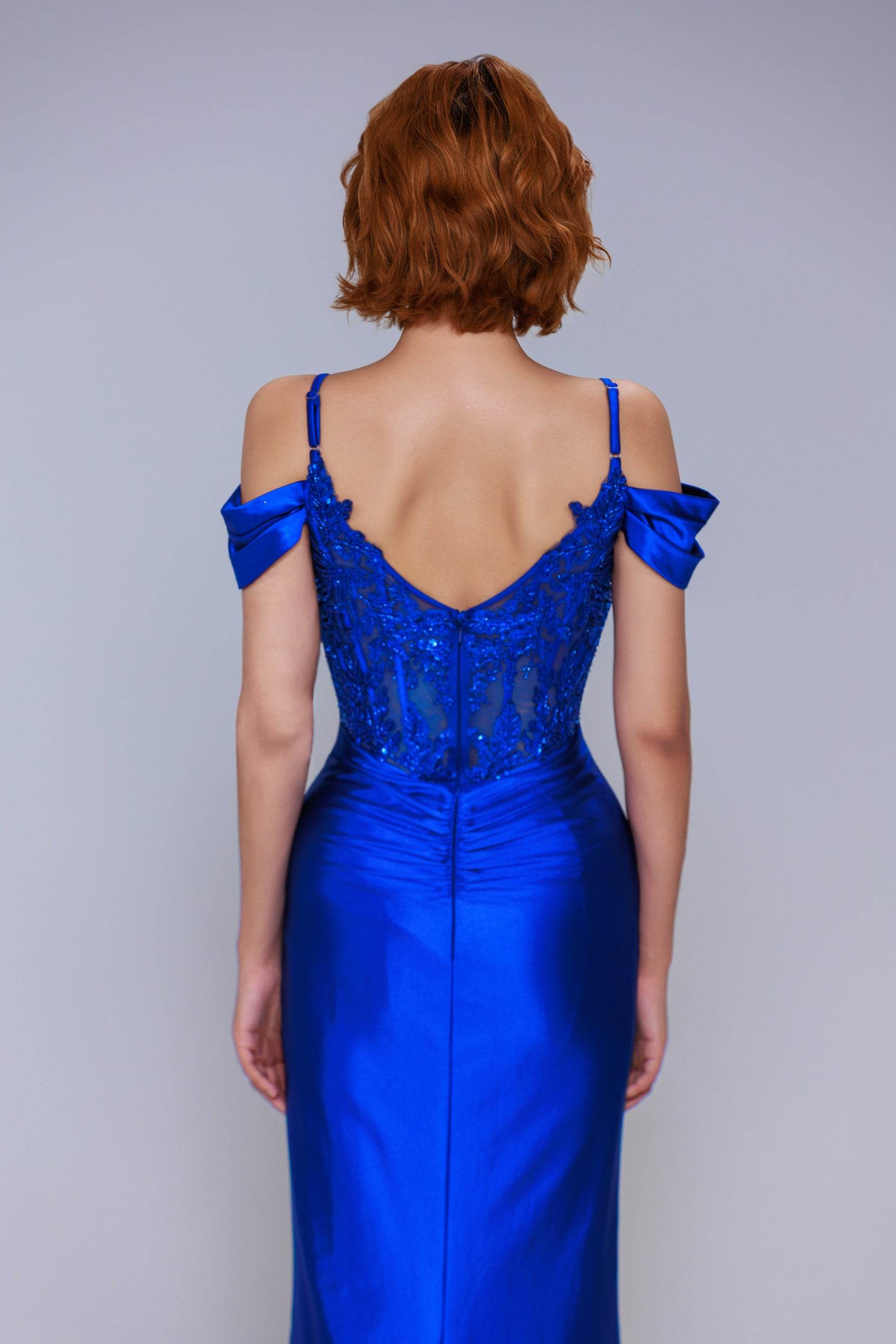 Sheath-Column Sweep-Brush Train Stretch Satin Prom Dress CS1053