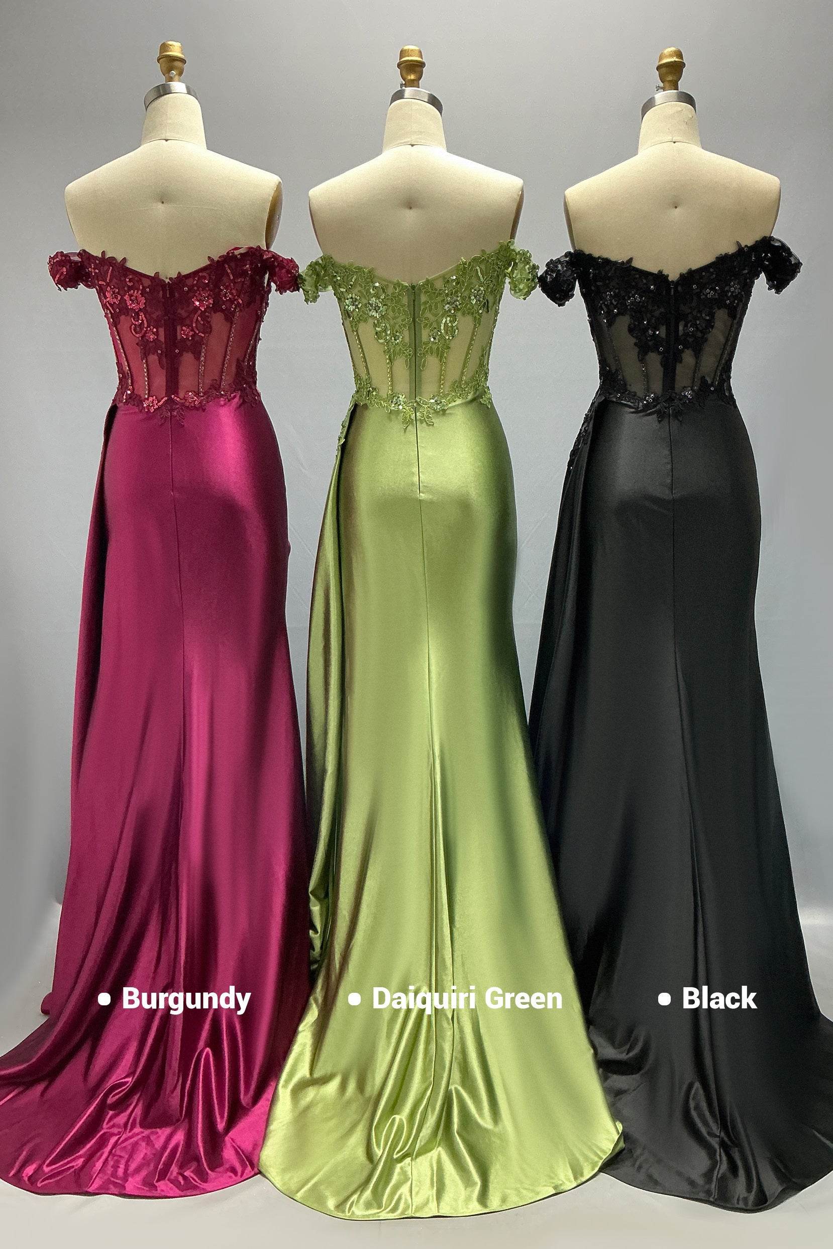 Sheath-Column Sweep-Brush Train Stretch Satin Prom Dress CS1053