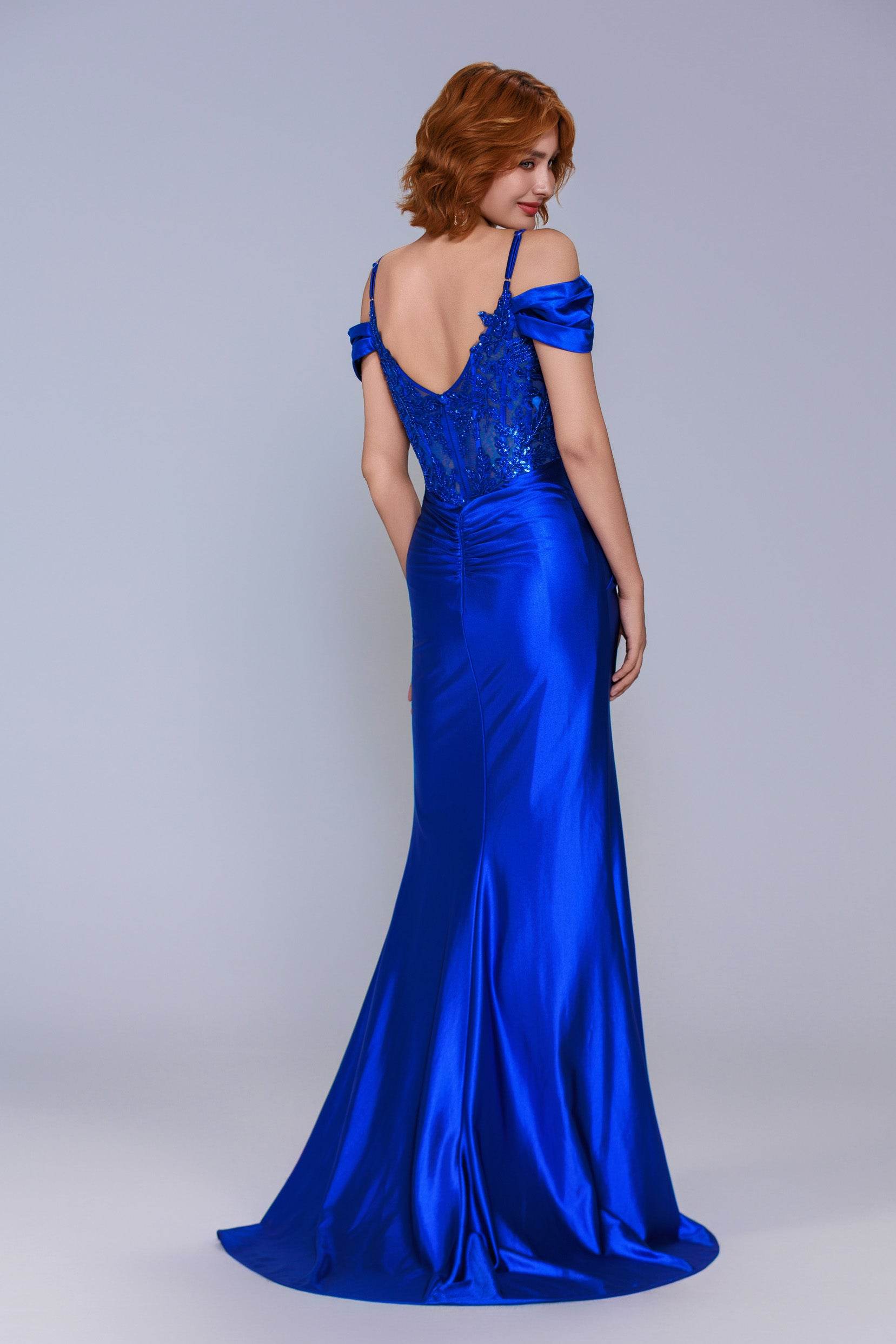 Sheath-Column Sweep-Brush Train Stretch Satin Prom Dress CS1053