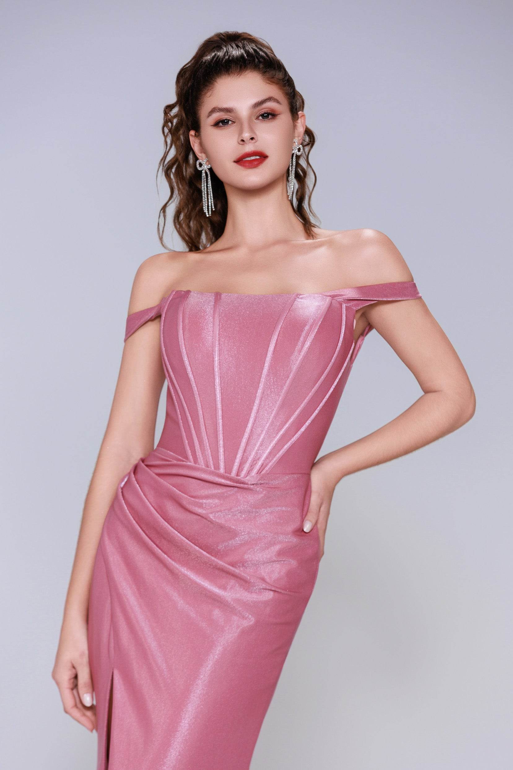 Sheath-Column Sweep-Brush Train Stretch Satin Prom Dress CS1055