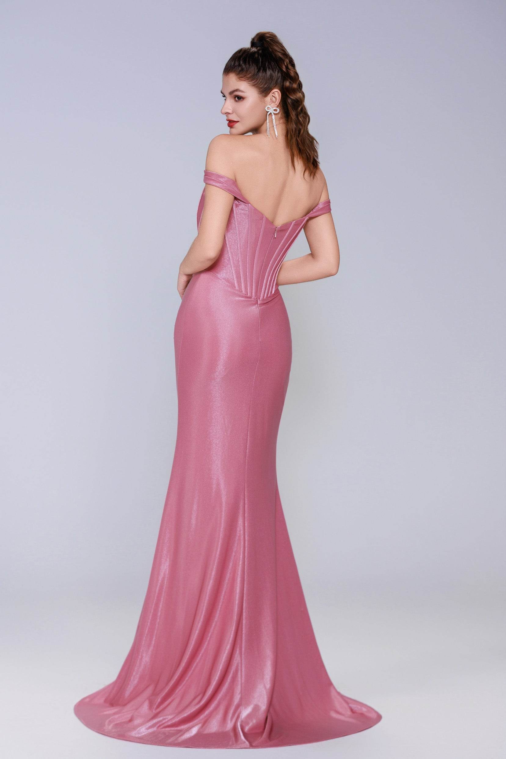 Sheath-Column Sweep-Brush Train Stretch Satin Prom Dress CS1055