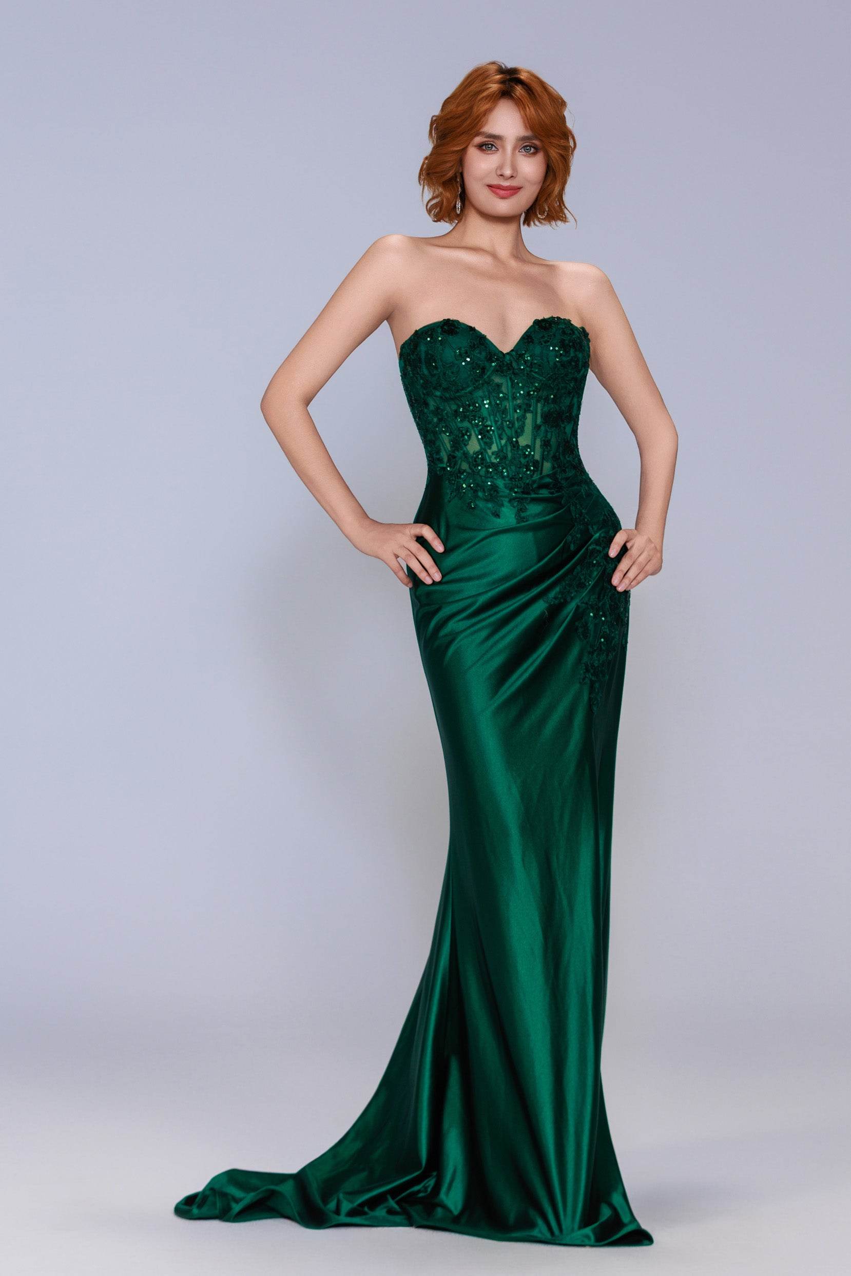 Sheath-Column Sweep-Brush Train Stretch Satin Prom Dress CS1056