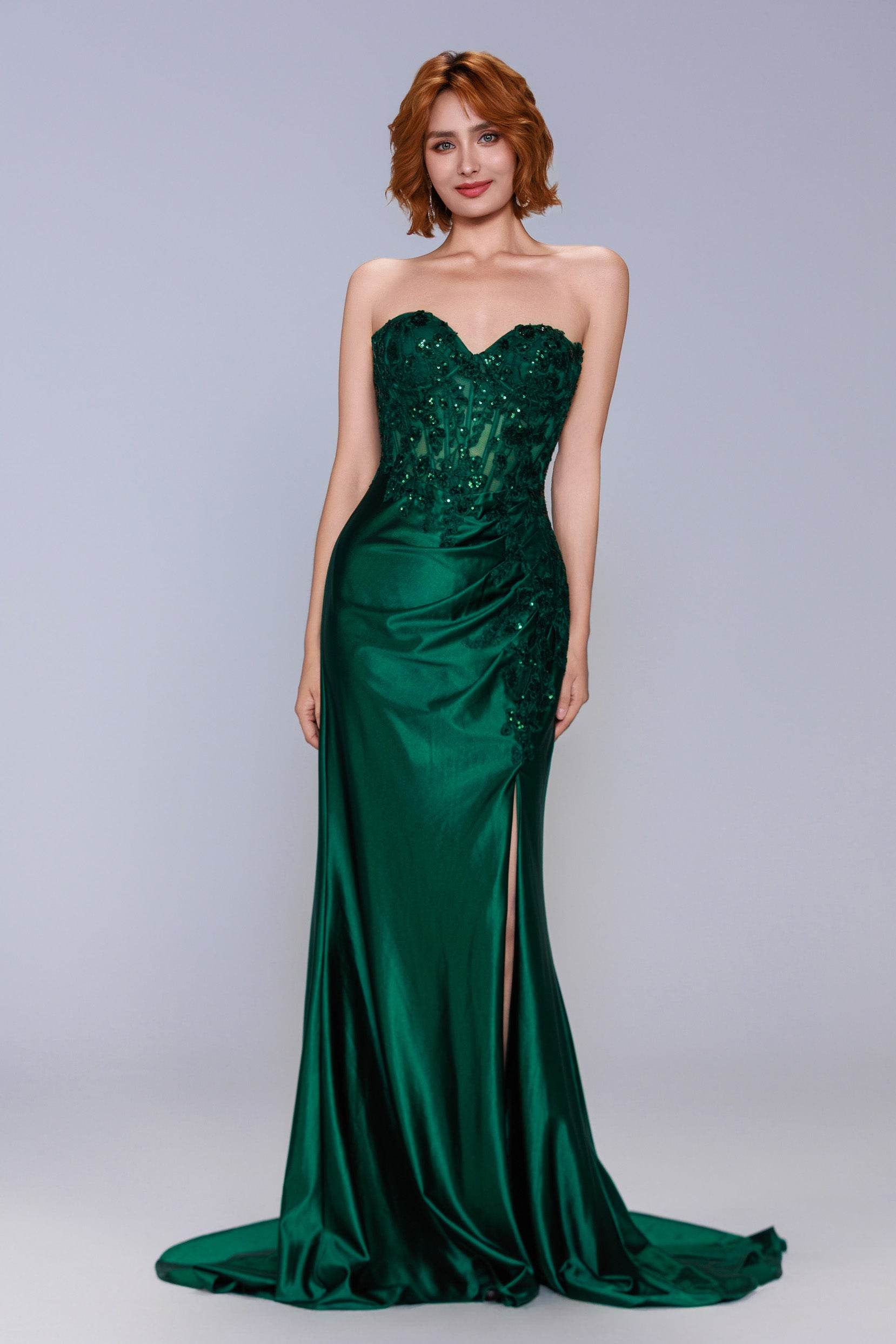 Sheath-Column Sweep-Brush Train Stretch Satin Prom Dress CS1056