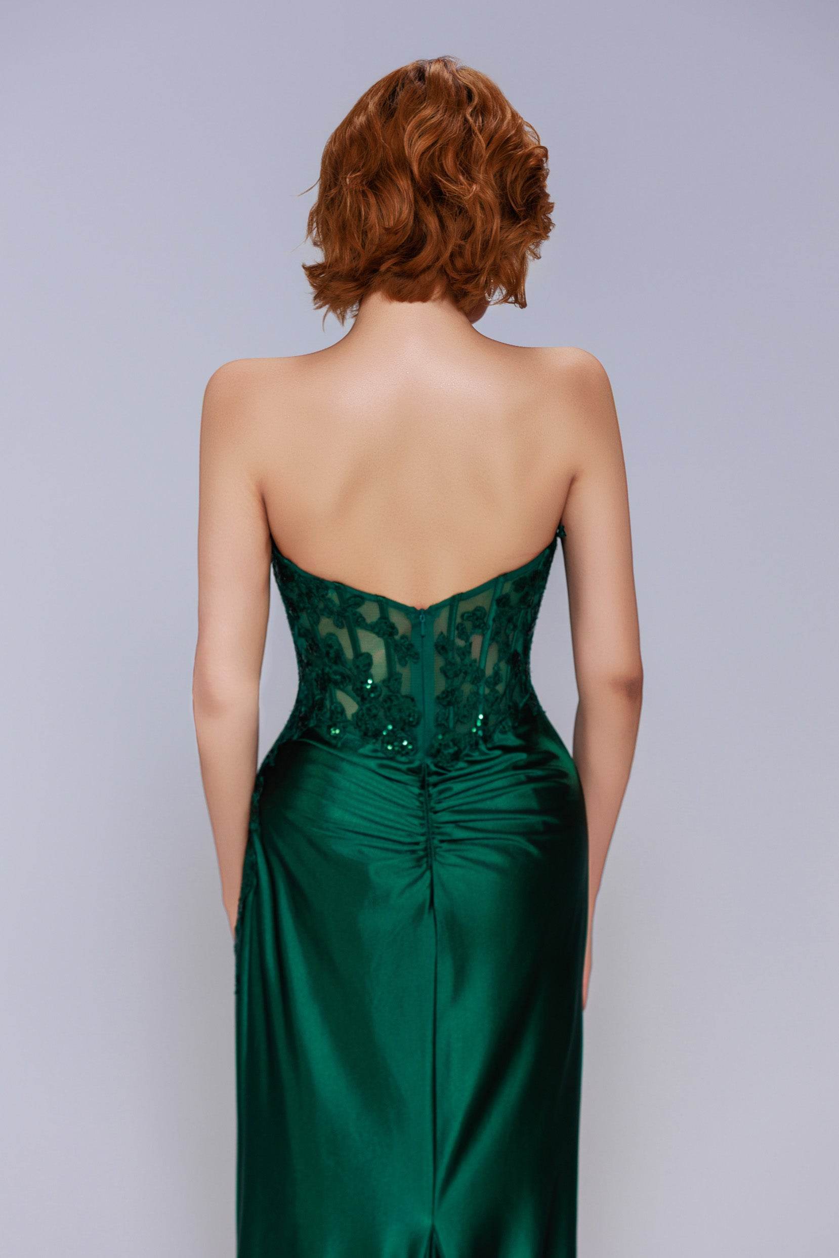 Sheath-Column Sweep-Brush Train Stretch Satin Prom Dress CS1056