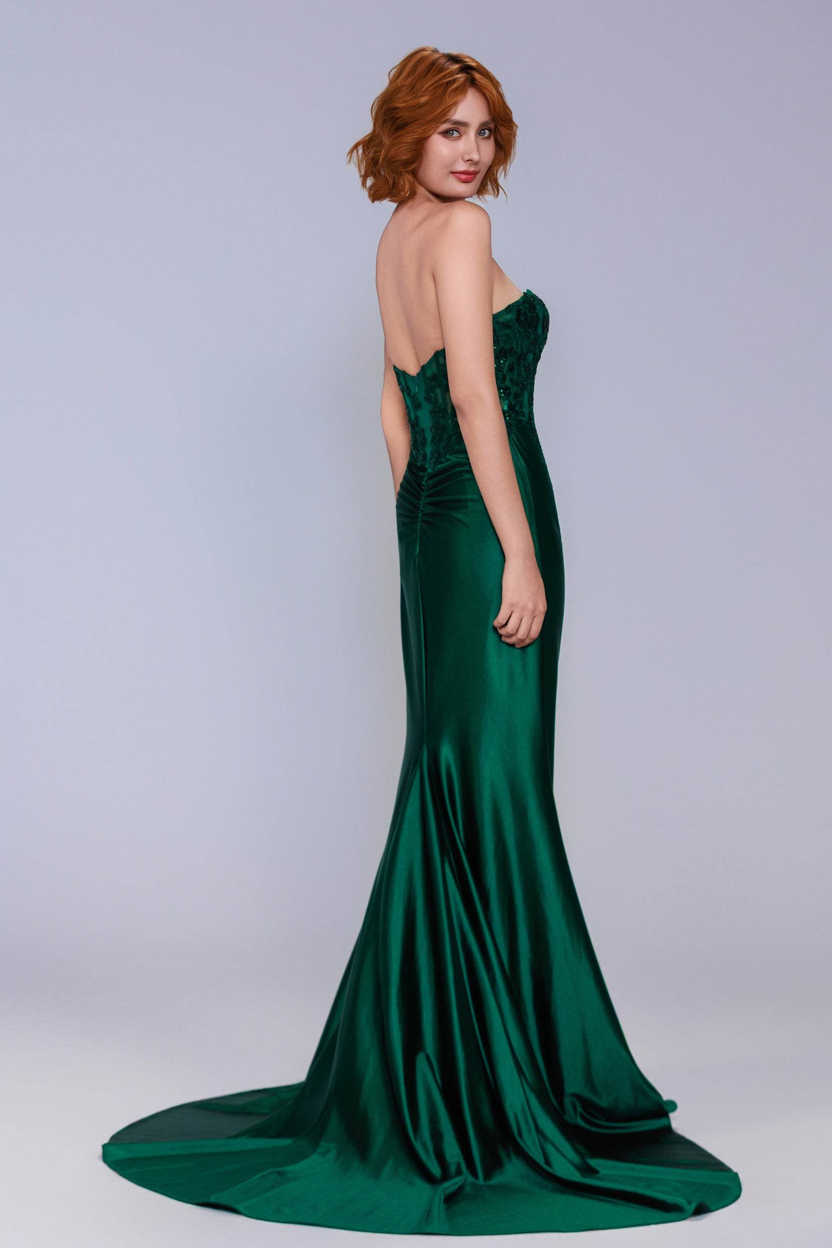 Sheath-Column Sweep-Brush Train Stretch Satin Prom Dress CS1056