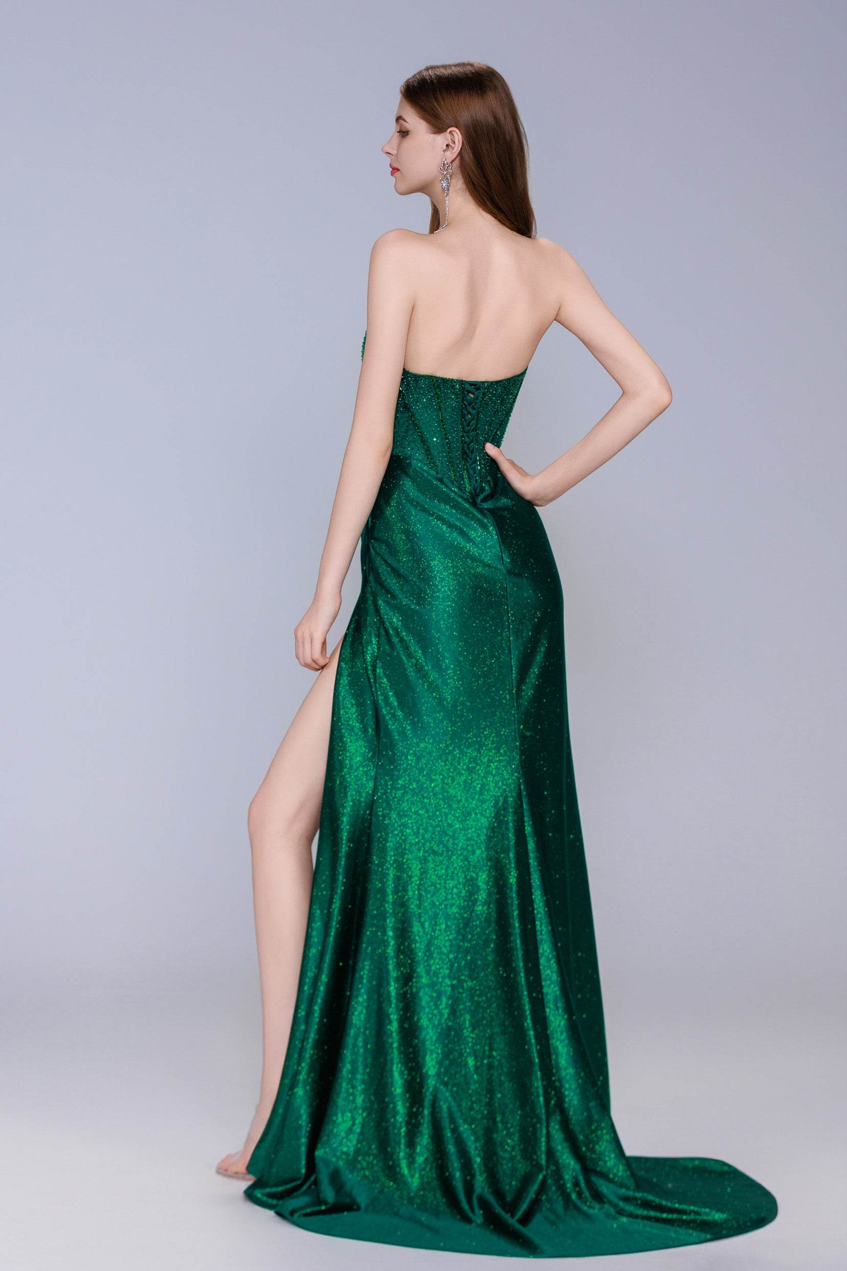 Sheath-Column Sweep-Brush Train Stretch Satin Prom Dress CS1057