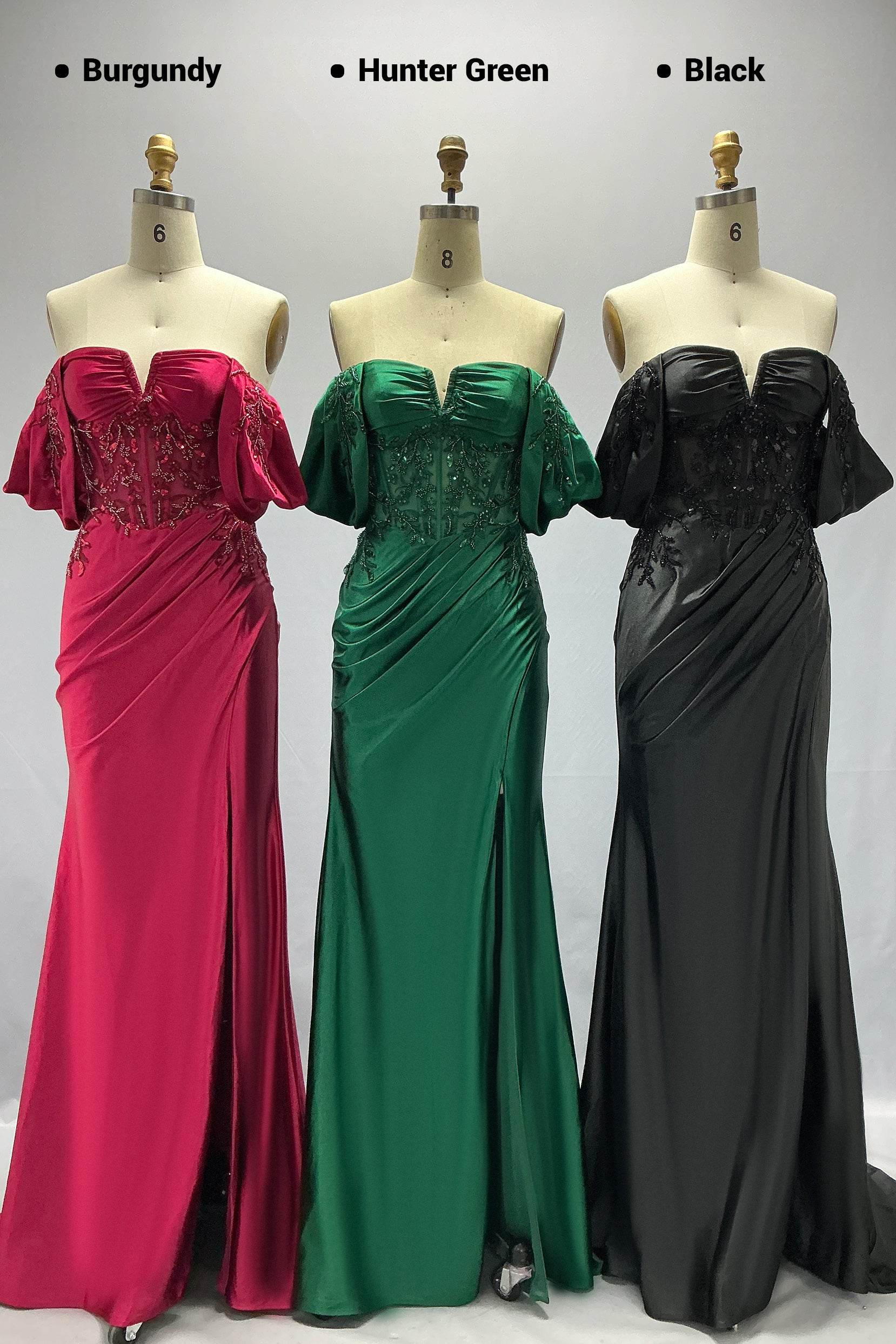 Sheath-Column Sweep-Brush Train Stretch Satin Prom Dress CS1058