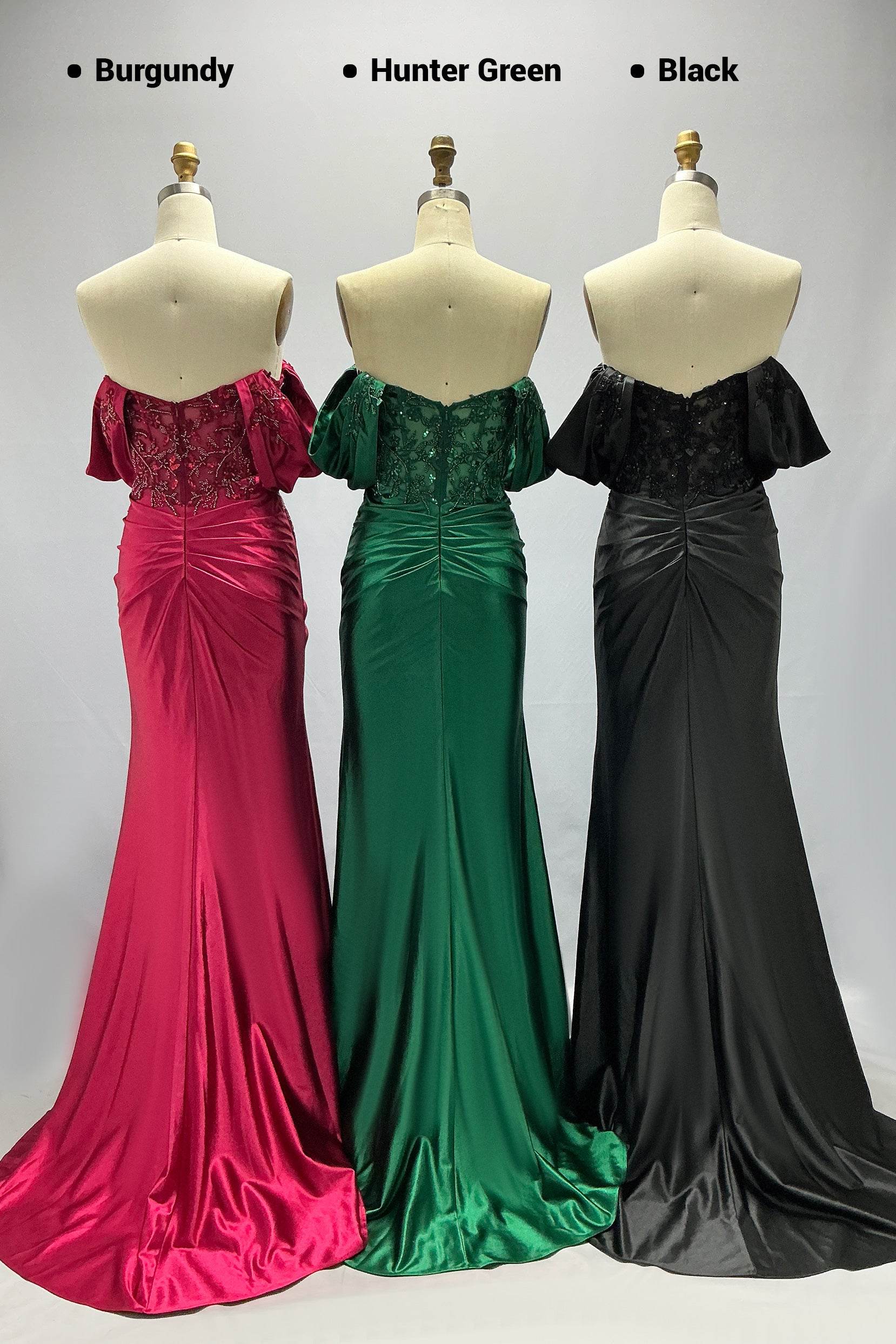 Sheath-Column Sweep-Brush Train Stretch Satin Prom Dress CS1058