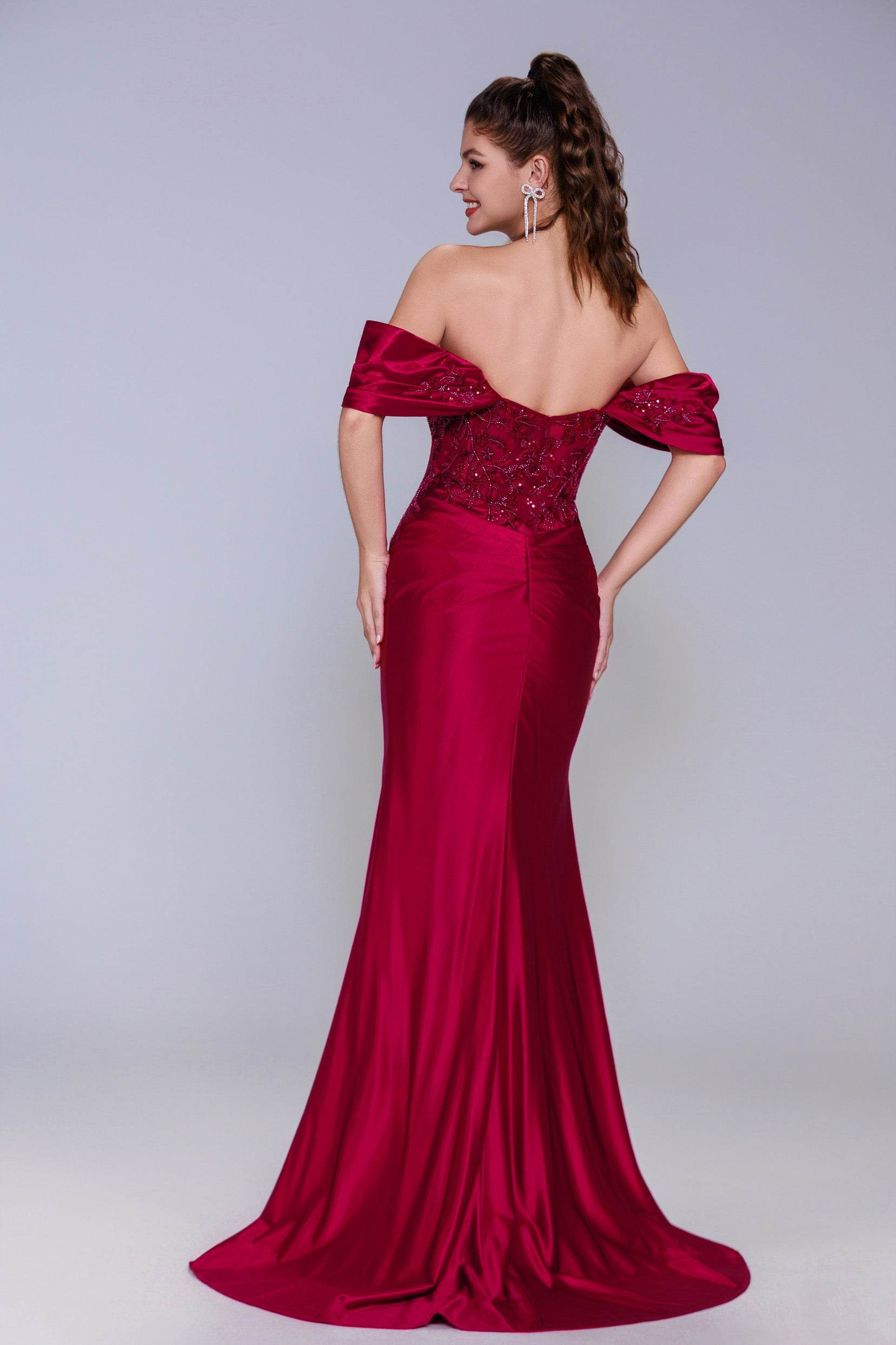 Sheath-Column Sweep-Brush Train Stretch Satin Prom Dress CS1058