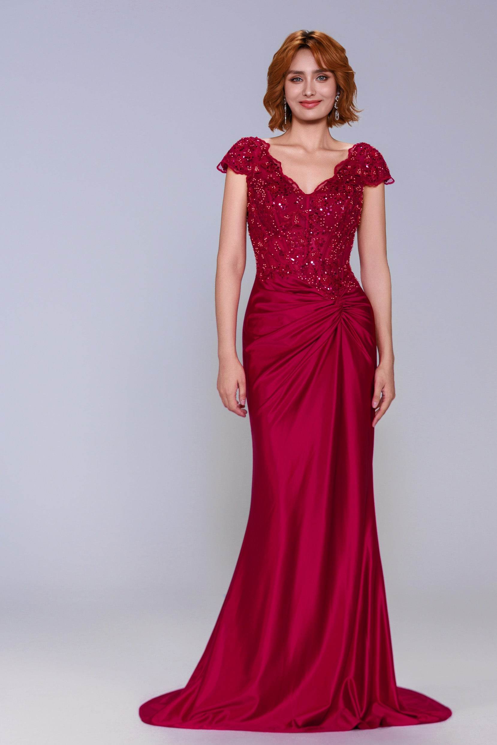 Sheath-Column Sweep-Brush Train Stretch Satin Prom Dress CS1059