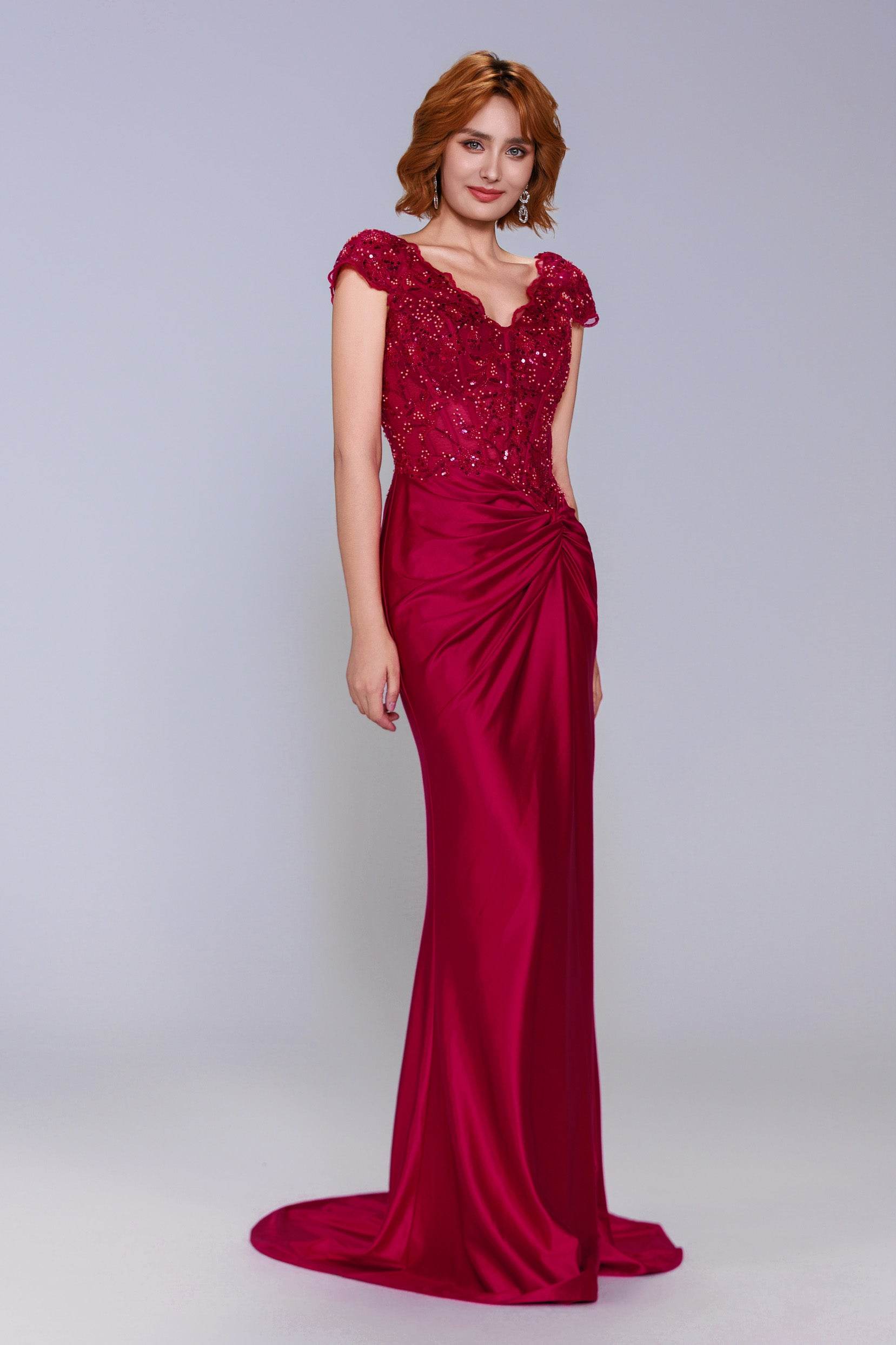 Sheath-Column Sweep-Brush Train Stretch Satin Prom Dress CS1059