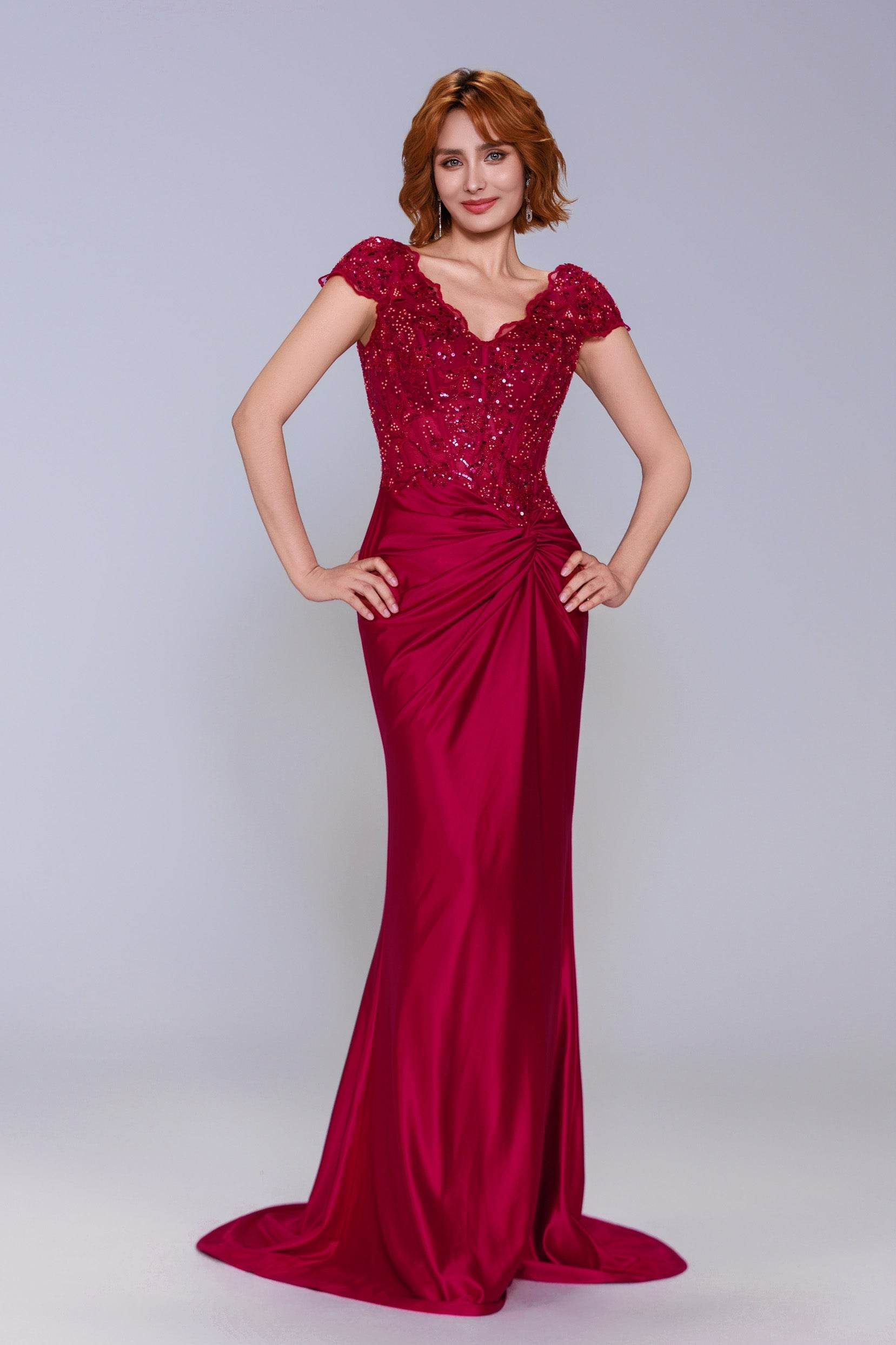 Sheath-Column Sweep-Brush Train Stretch Satin Prom Dress CS1059