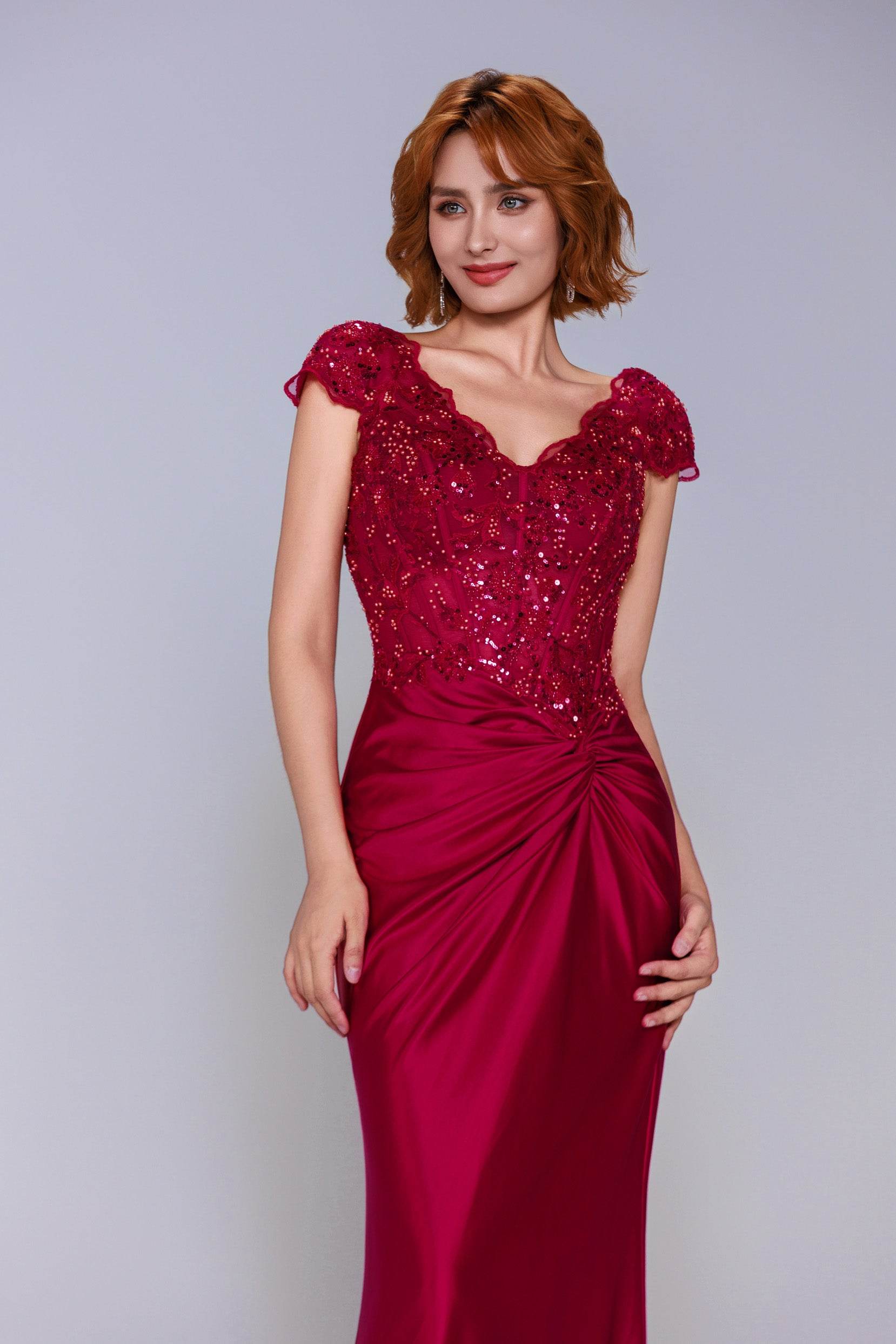 Sheath-Column Sweep-Brush Train Stretch Satin Prom Dress CS1059