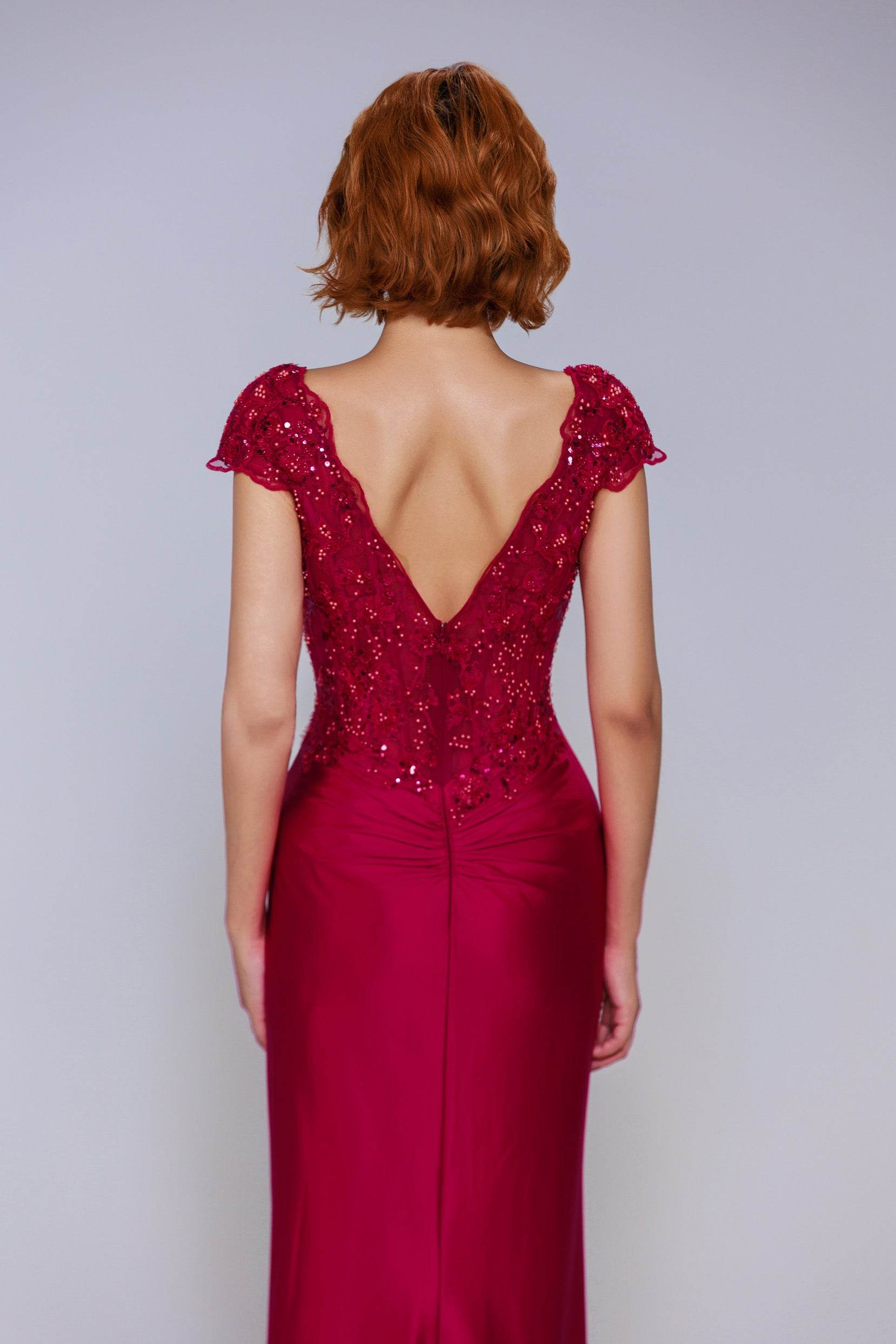 Sheath-Column Sweep-Brush Train Stretch Satin Prom Dress CS1059
