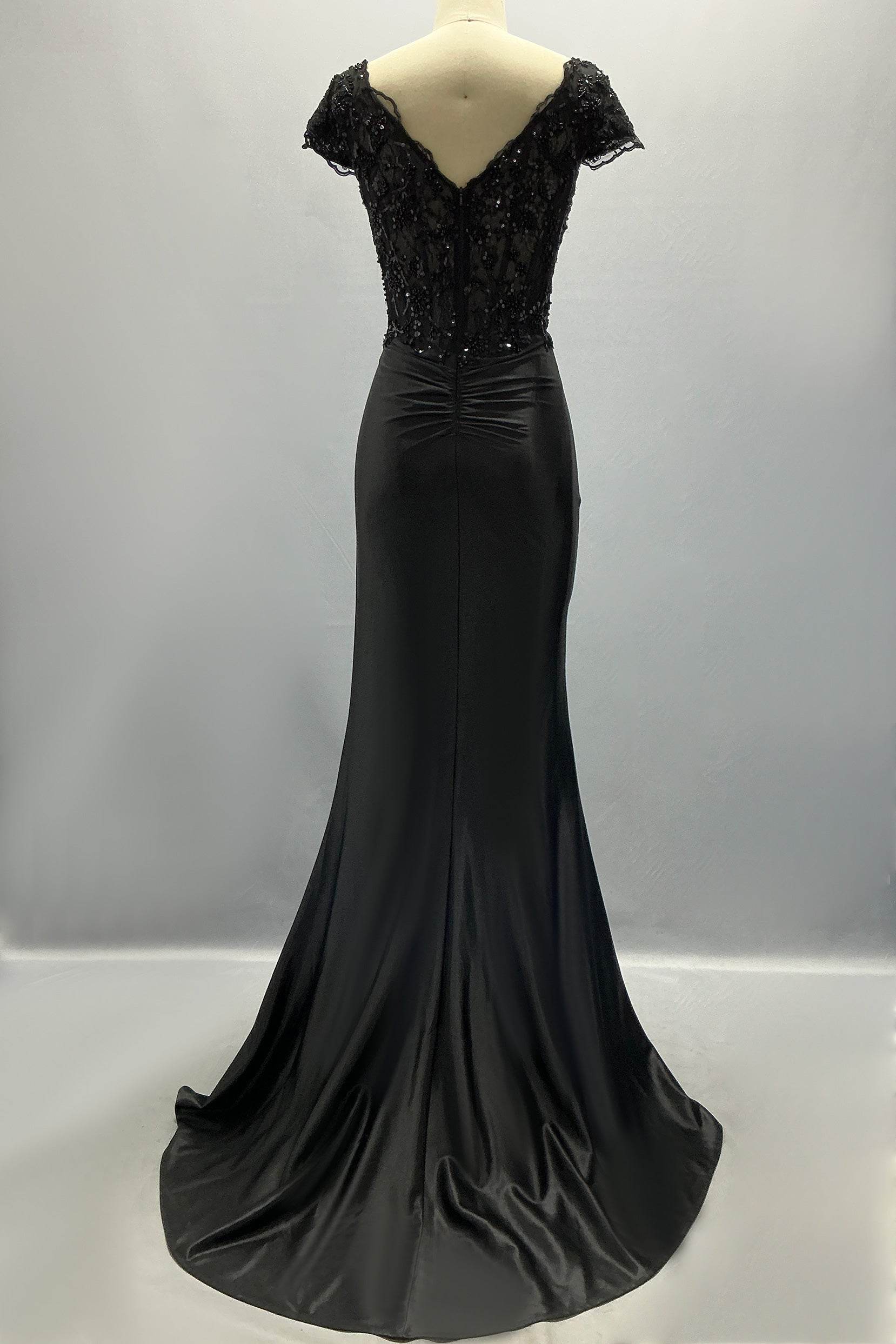 Sheath-Column Sweep-Brush Train Stretch Satin Prom Dress CS1059