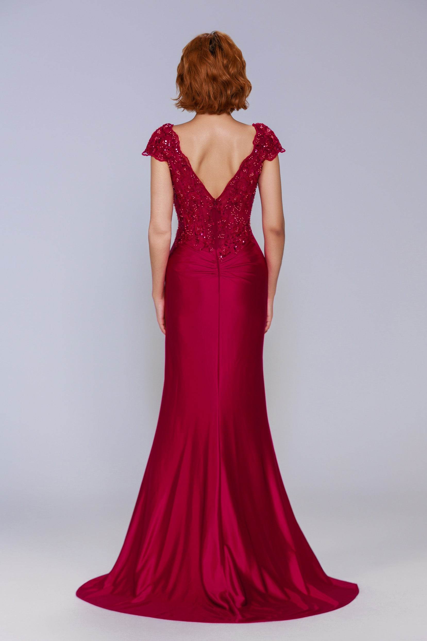 Sheath-Column Sweep-Brush Train Stretch Satin Prom Dress CS1059