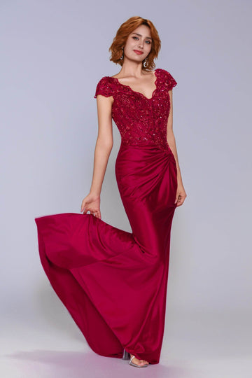 Sheath-Column Sweep-Brush Train Stretch Satin Prom Dress CS1059