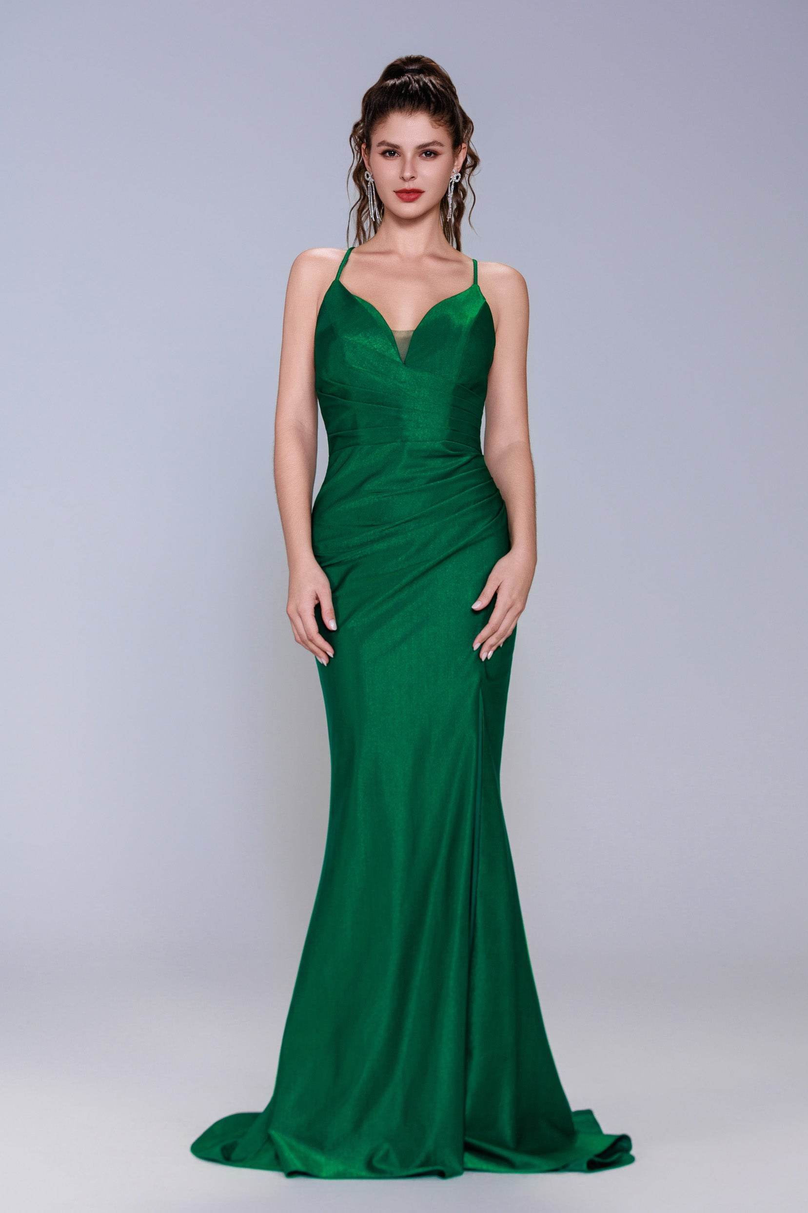 Sheath-Column Sweep-Brush Train Stretch Satin Prom Dress CS1061