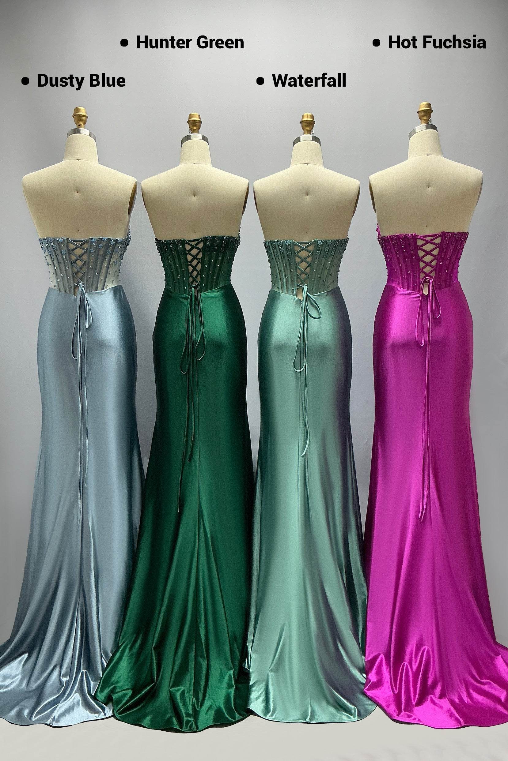 Sheath-Column Sweep-Brush Train Stretch Satin Prom Dress CS1063