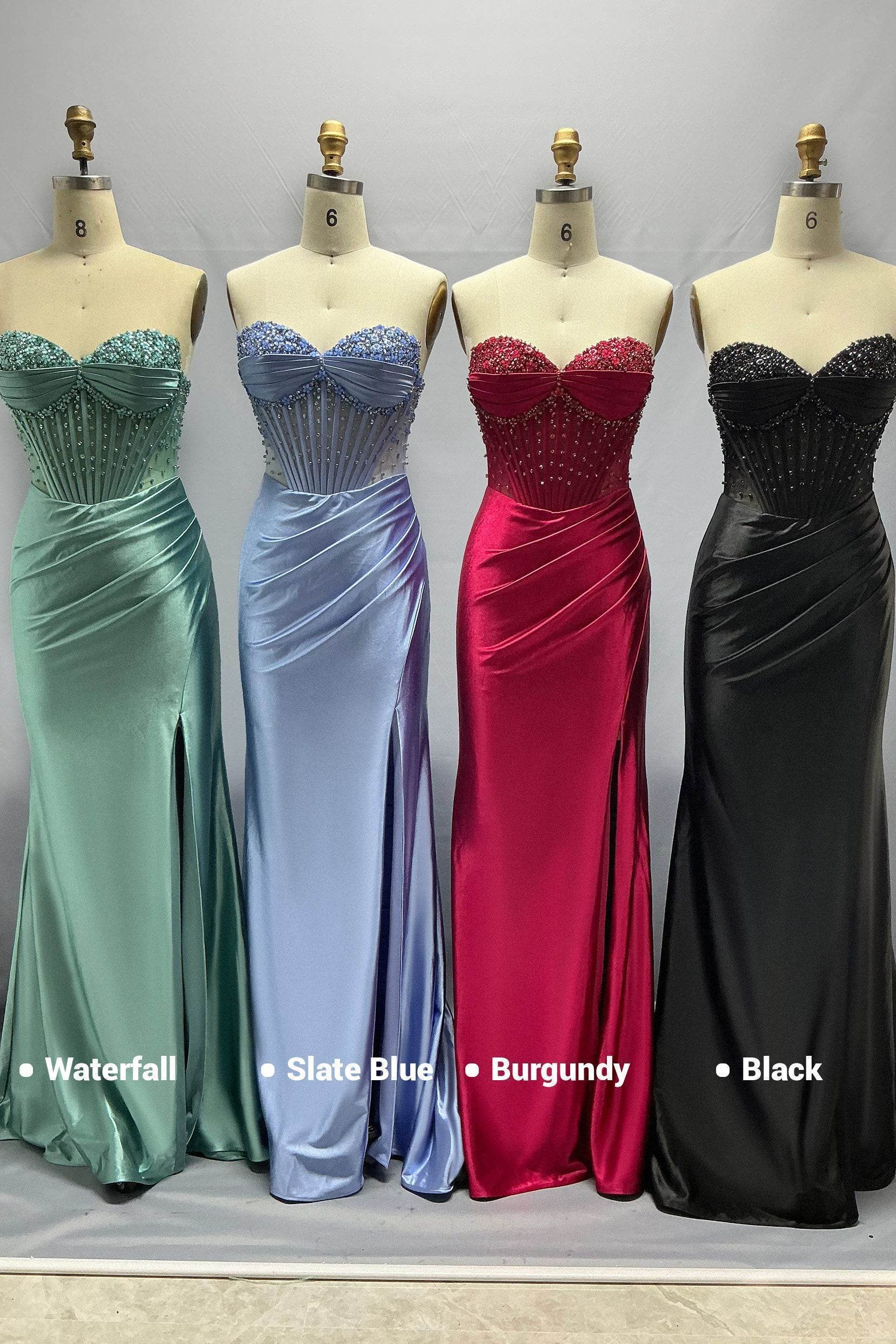 Sheath-Column Sweep-Brush Train Stretch Satin Prom Dress CS1063
