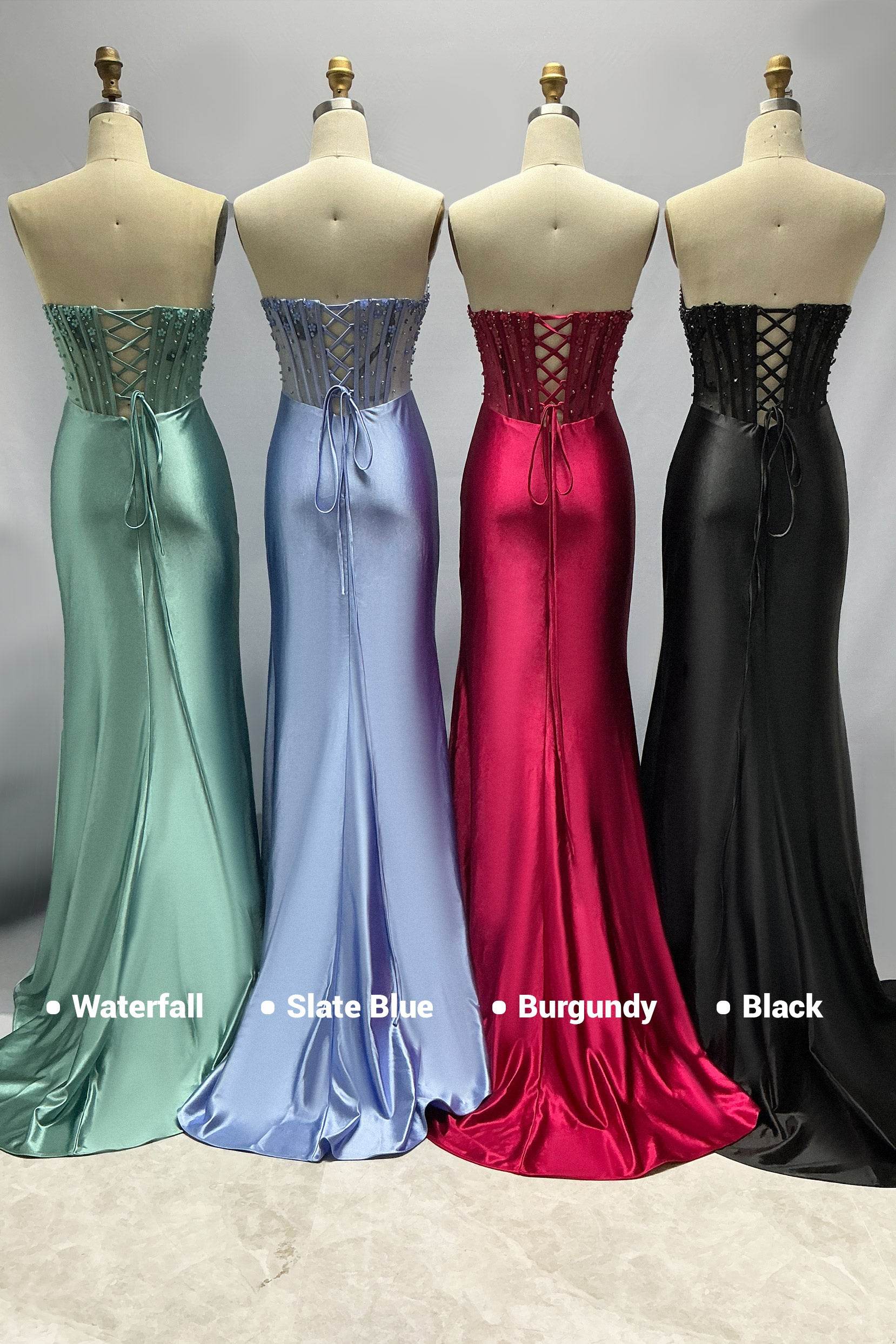 Sheath-Column Sweep-Brush Train Stretch Satin Prom Dress CS1063