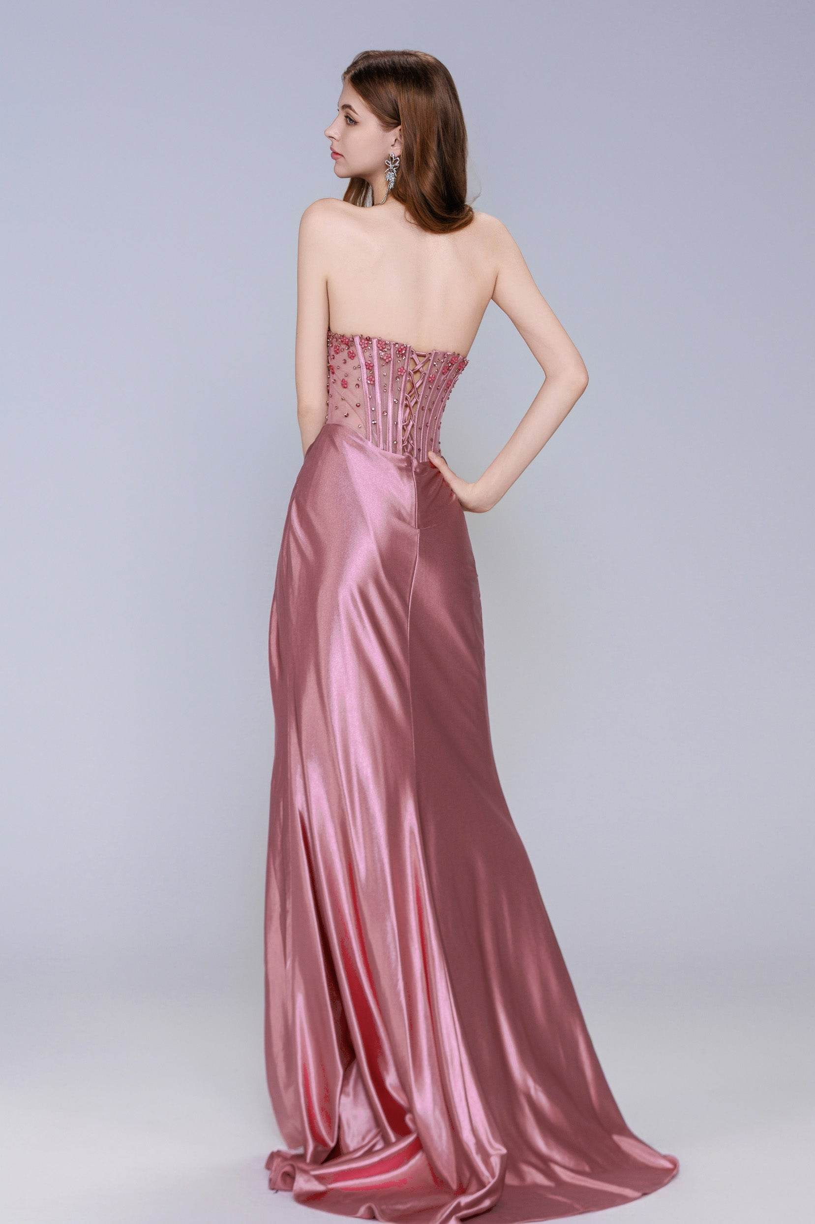 Sheath-Column Sweep-Brush Train Stretch Satin Prom Dress CS1063