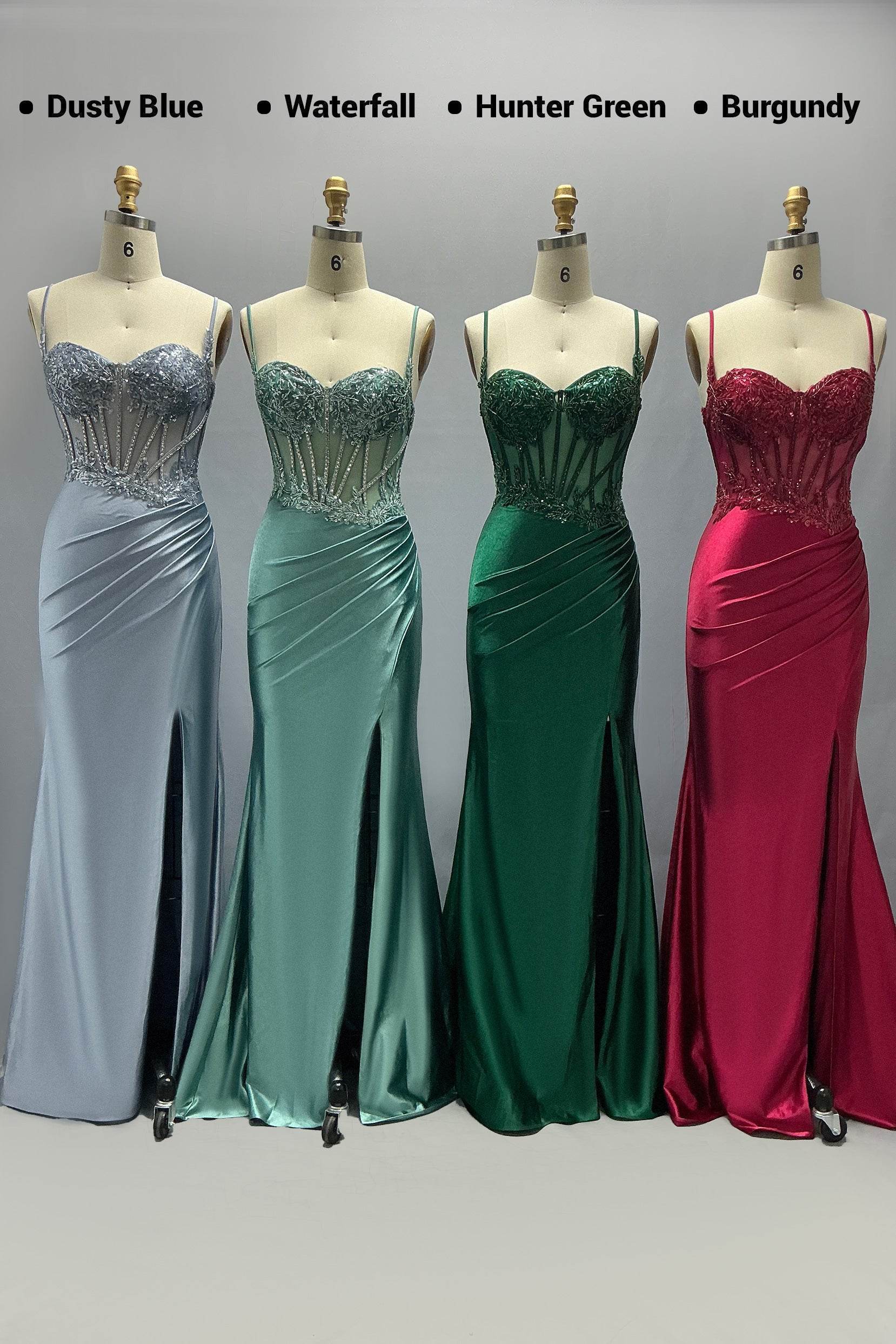 Sheath-Column Sweep-Brush Train Stretch Satin Prom Dress CS1064