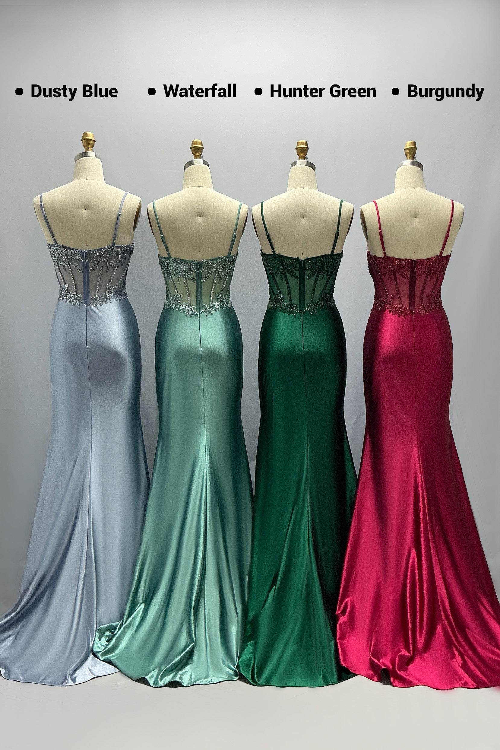 Sheath-Column Sweep-Brush Train Stretch Satin Prom Dress CS1064