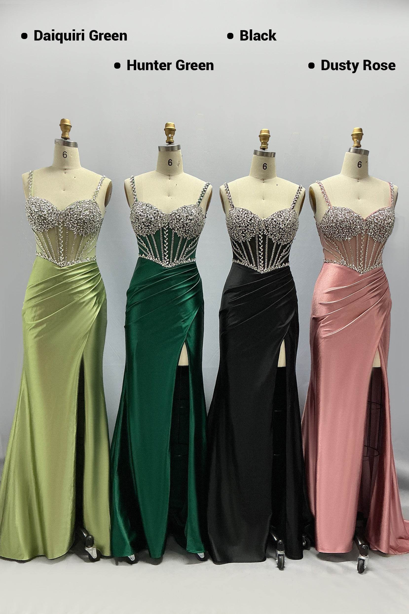 Sheath-Column Sweep-Brush Train Stretch Satin Prom Dress CS1064