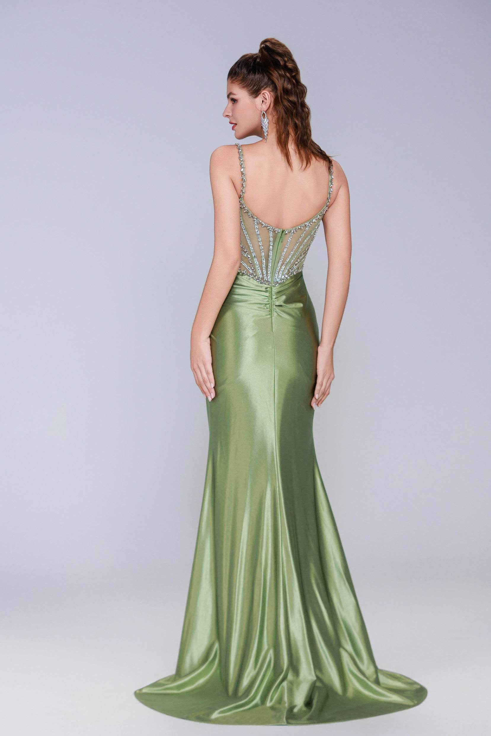 Sheath-Column Sweep-Brush Train Stretch Satin Prom Dress CS1064