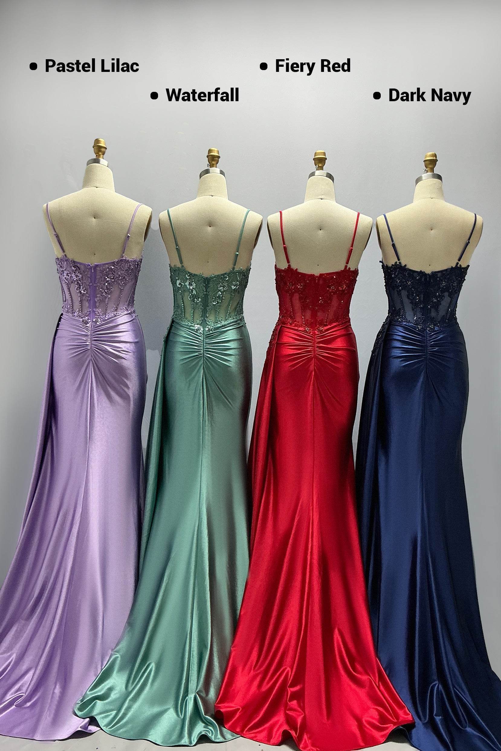Sheath-Column Sweep-Brush Train Stretch Satin Prom Dress CS1065