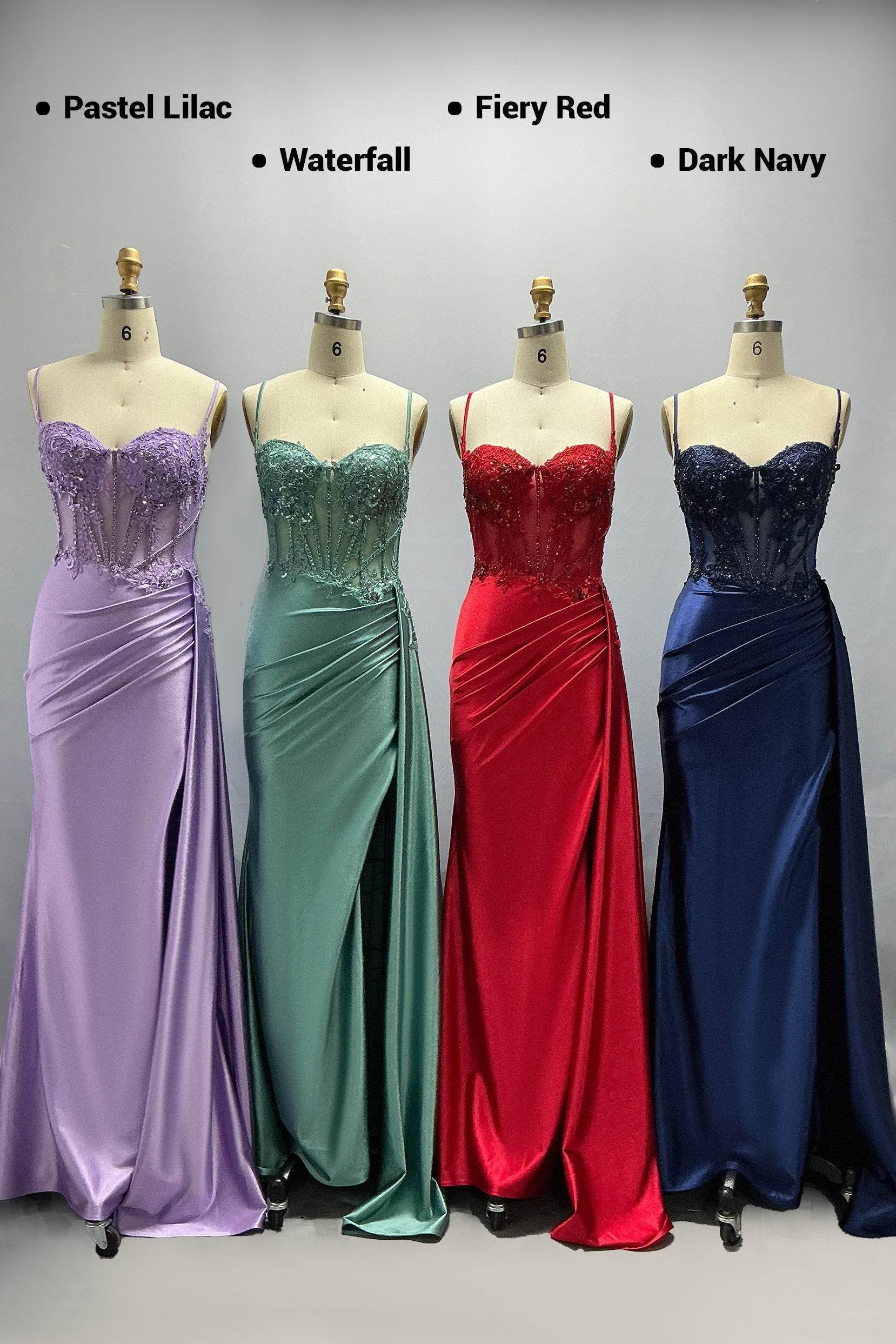 Sheath-Column Sweep-Brush Train Stretch Satin Prom Dress CS1065