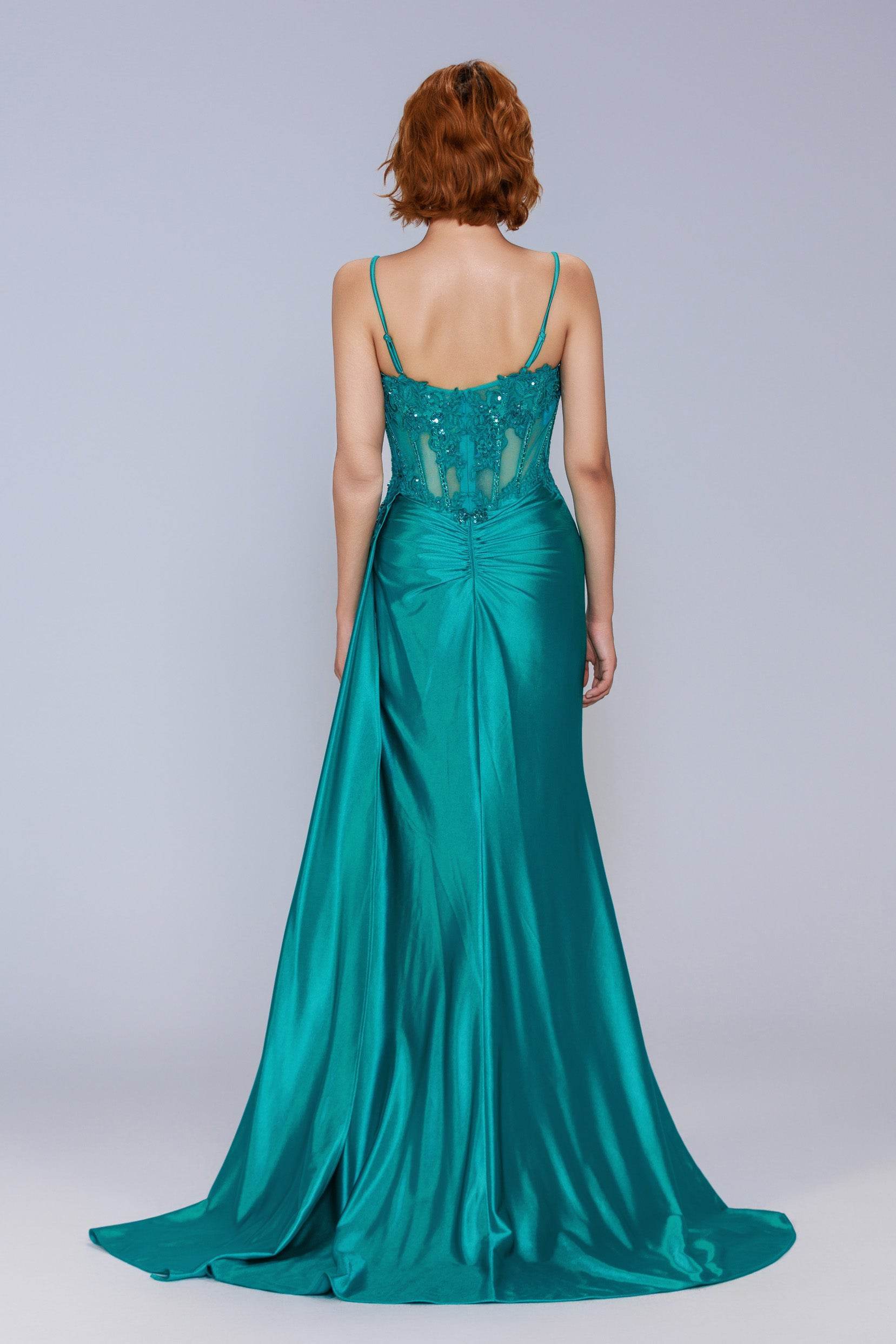Sheath-Column Sweep-Brush Train Stretch Satin Prom Dress CS1065