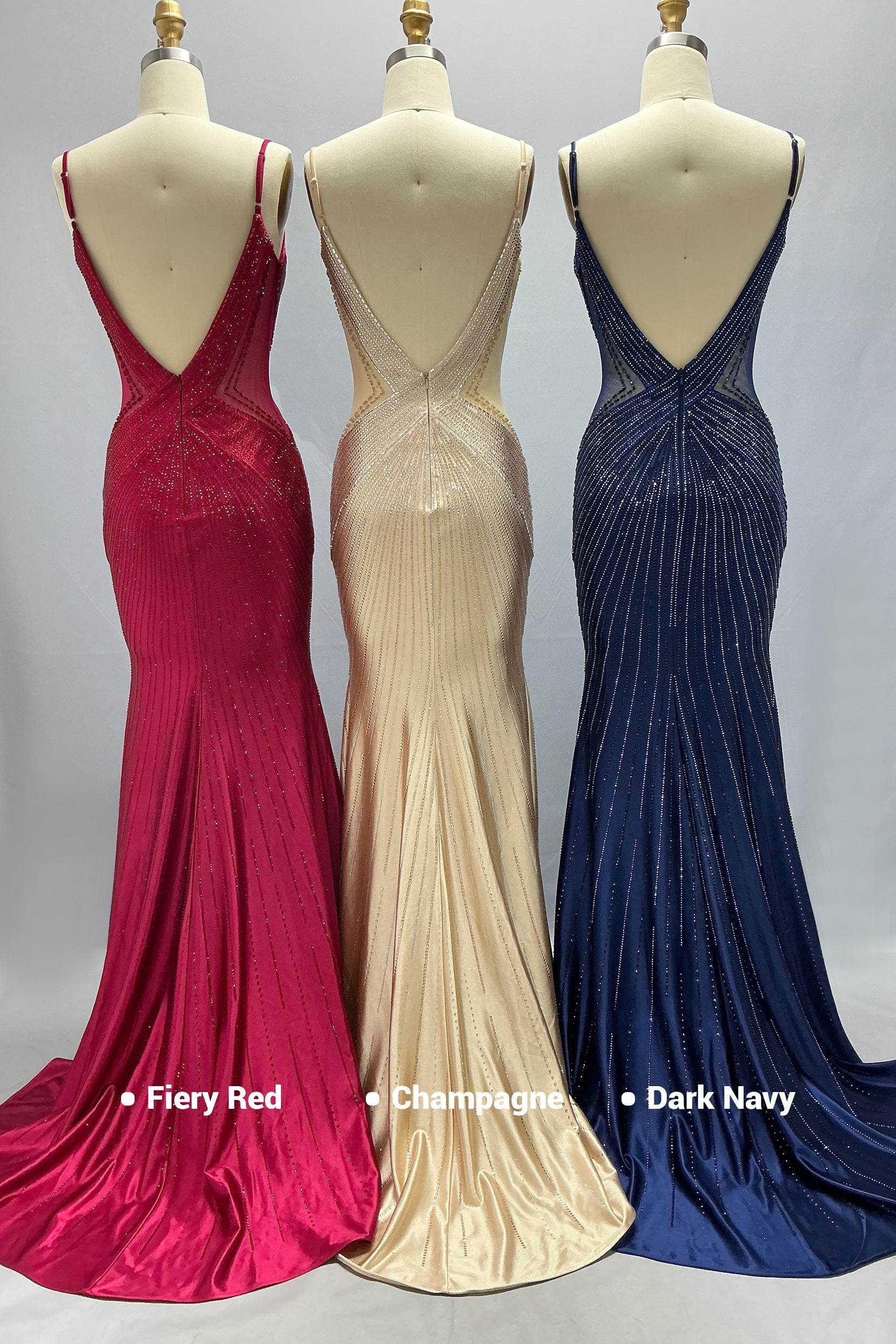 Sheath-Column Sweep-Brush Train Sequined Prom Dress CS1066